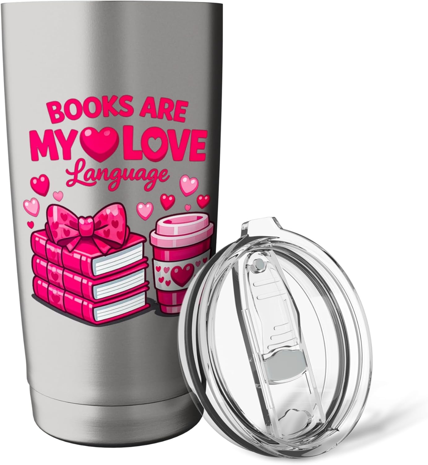 Books Are My Love Language Valentine Book Lover Bow Coffee Stainless Steel Insulated Tumbler