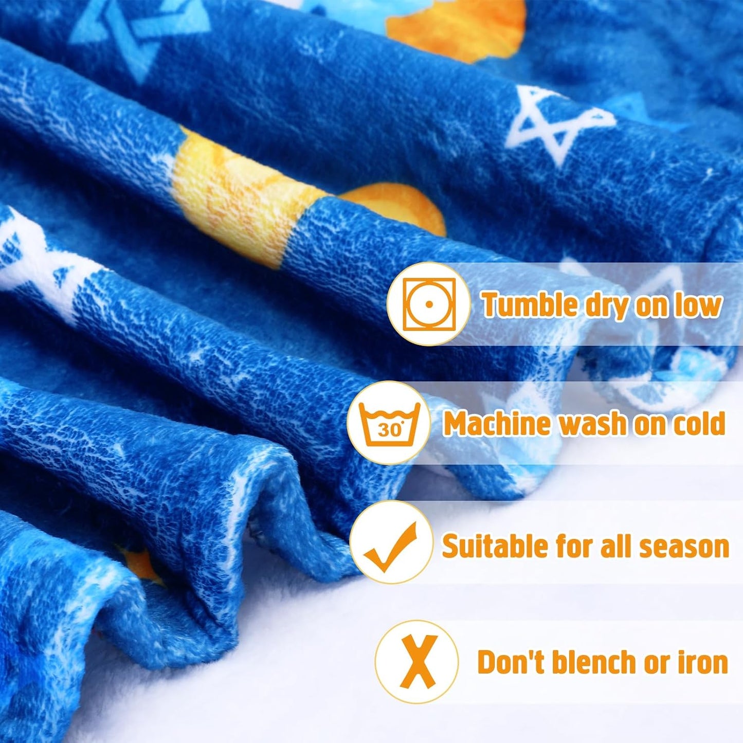 Vansolinne Hanukkah Throw Blanket 50x60 Inch Soft David Star Menorah Dreidel Flannel Chanukah Blanket Jewish Holiday Throw for Sofa Couch Bed Cozy Plush