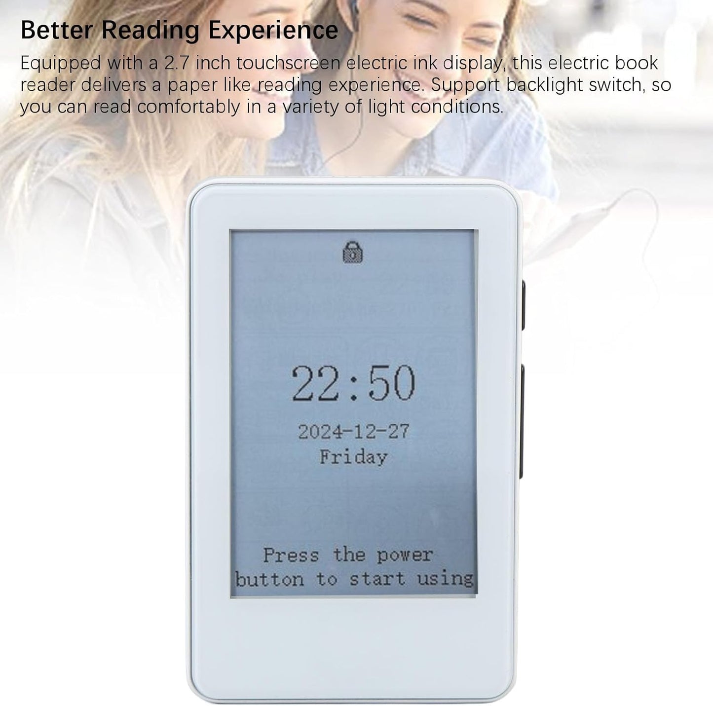Ink Screen Electric Book Reader, 2.7" Touchscreen with Bluetooth Music Playback & 128GB Expandable Storage Multifunctional Device for Reading