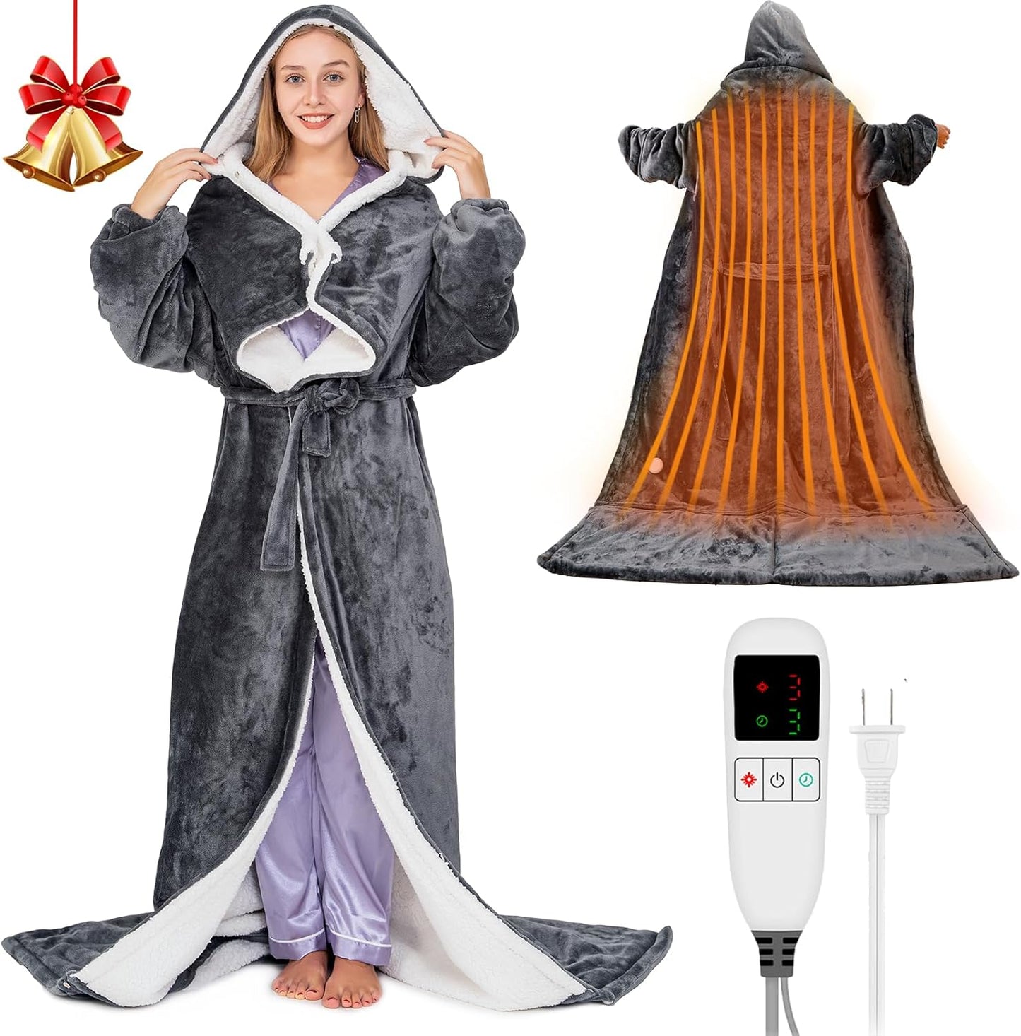 Wearable Heated Blanket for Women with Removable FootPocket,Electric Snuggle Heated Blankets Hoodie with Sleeves Heated Robe Flannel & Sherpa Heating Throw Blanket Shawl with 9 Temp for Winter 50"x80"