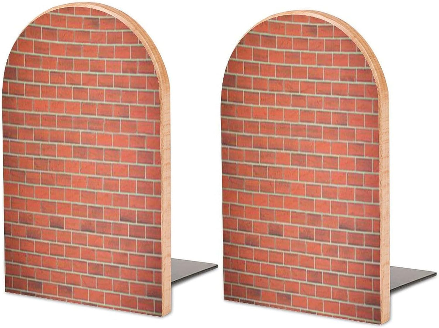 Red Brick Wall Texture Wooden Bookend Non-Slip Book Ends Heavy Duty Book Stopper with Metal Base Books Holderd Decorative Bookends Stands Firmly for Office Supplies