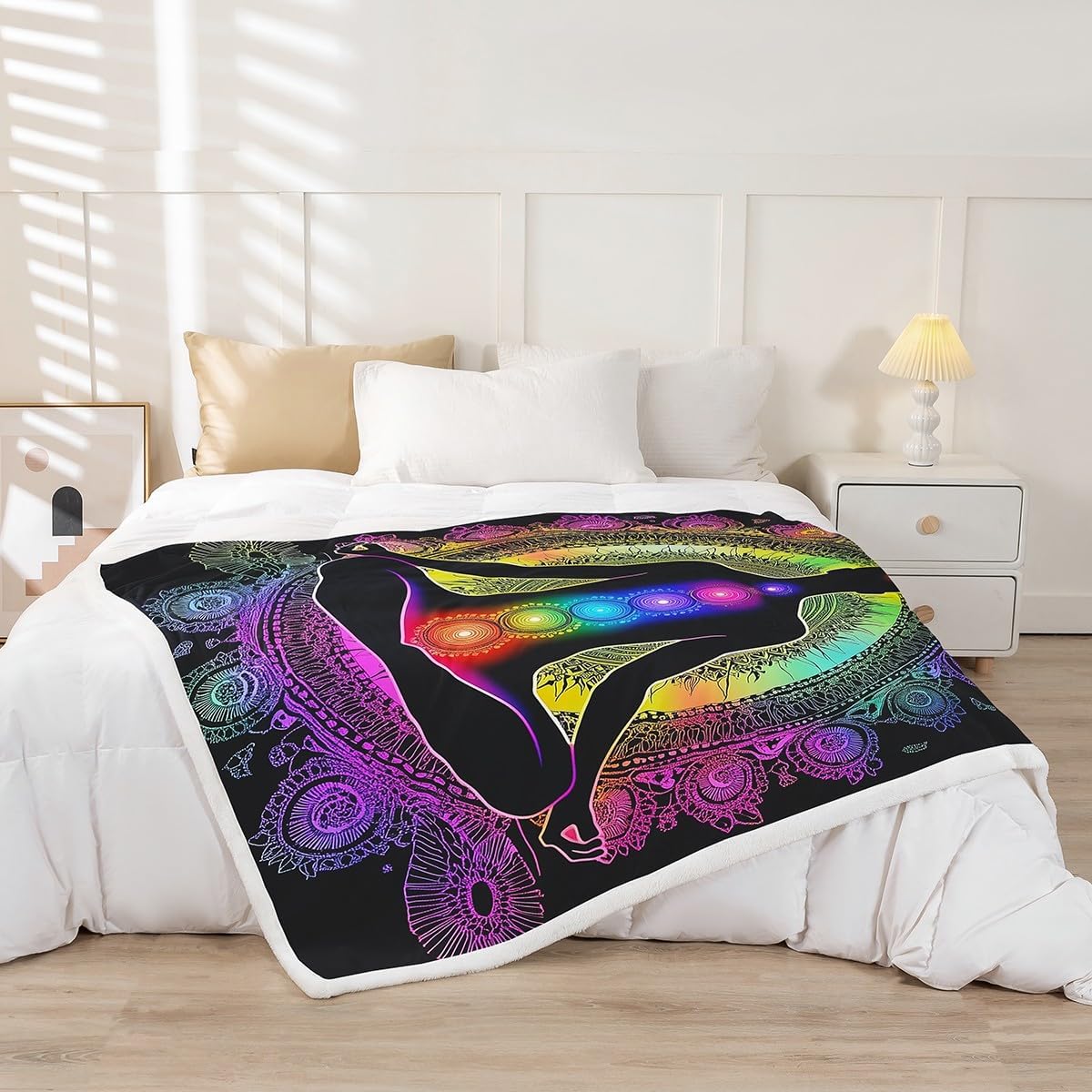 Erosebridal Yoga Throw Blanket Gradient Mandala Fleece Blanket, Meditation 40"X50" Sherpa Blanket Kids Boys Girls Teens Art Fuzzy Blanket