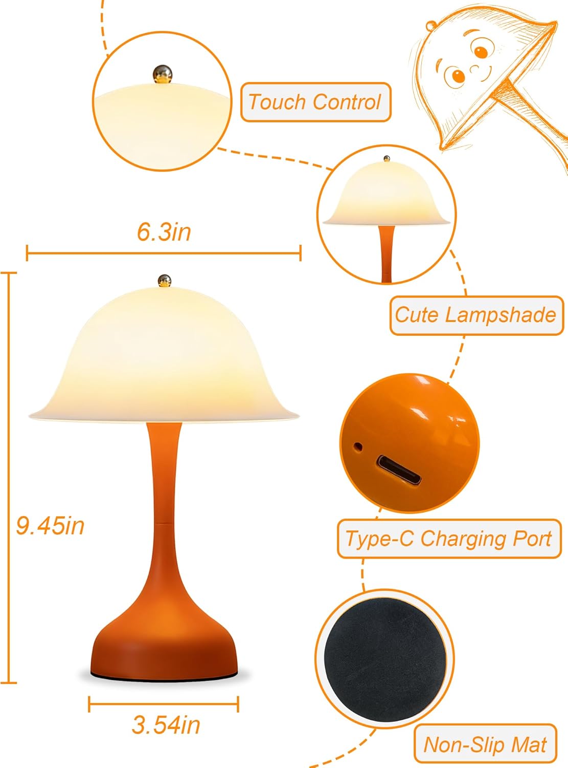 Rechargeable Table Lamp,LED Desk Lamps Cordless Reading Light,3-Way Stepless Dimmable Touch Lamps,Kawaii Lamp for Bedroom Bedside Living Room Office Aesthetic Decor