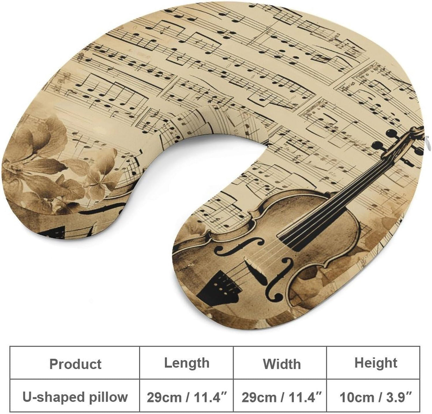 Music Notes on Old Paper Neck Pillow Memory Foam U Shaped Pillows Portable Pillows for Shoulder Travel Head Support Pillow with Concealed Zipper for Airplane Car Home Office