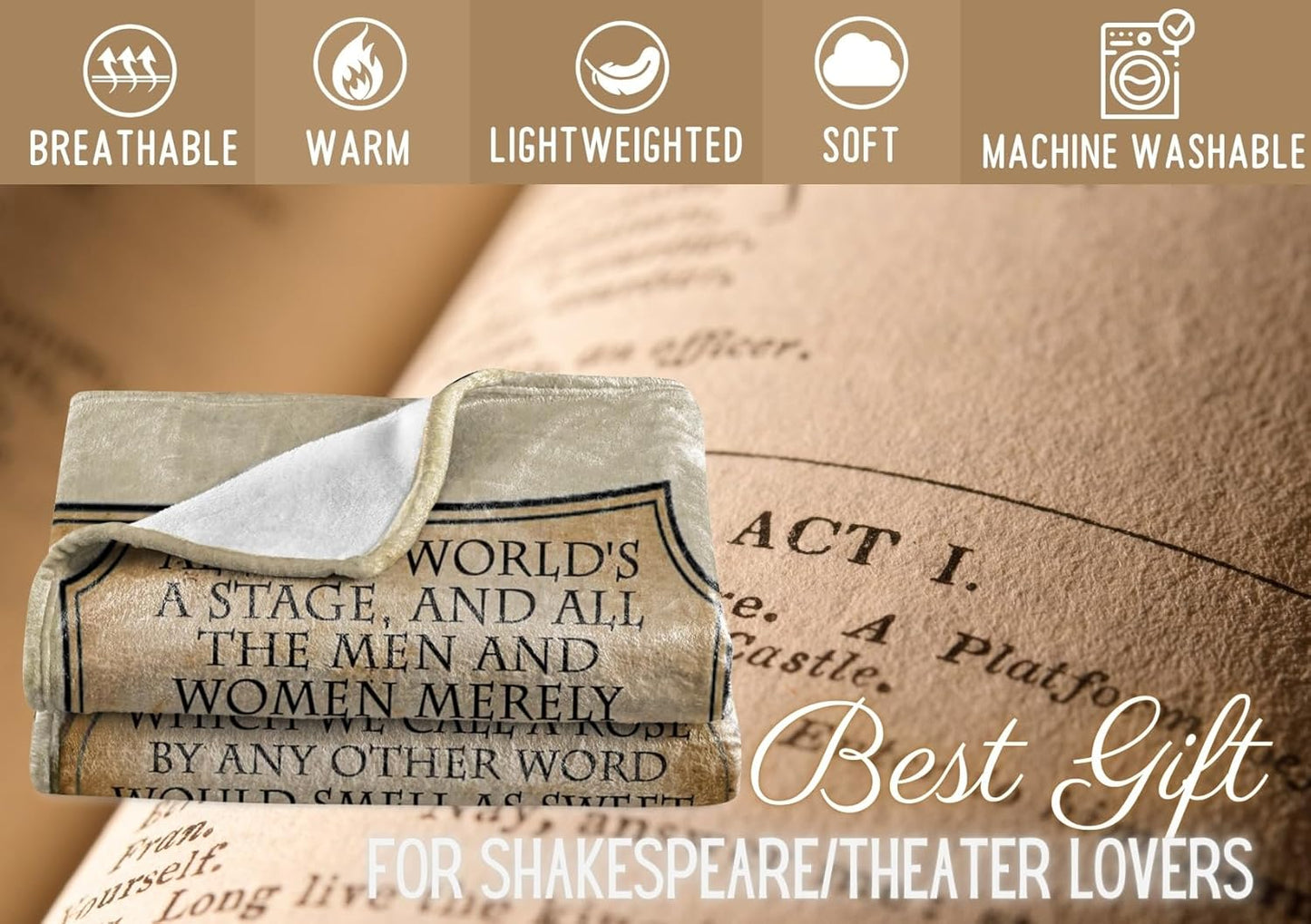 Shakespeare Blanket Gifts for Women Men - Gift for Book Theater Lovers Writers - Birthday Christmas Funny Deco - 60" x 80"