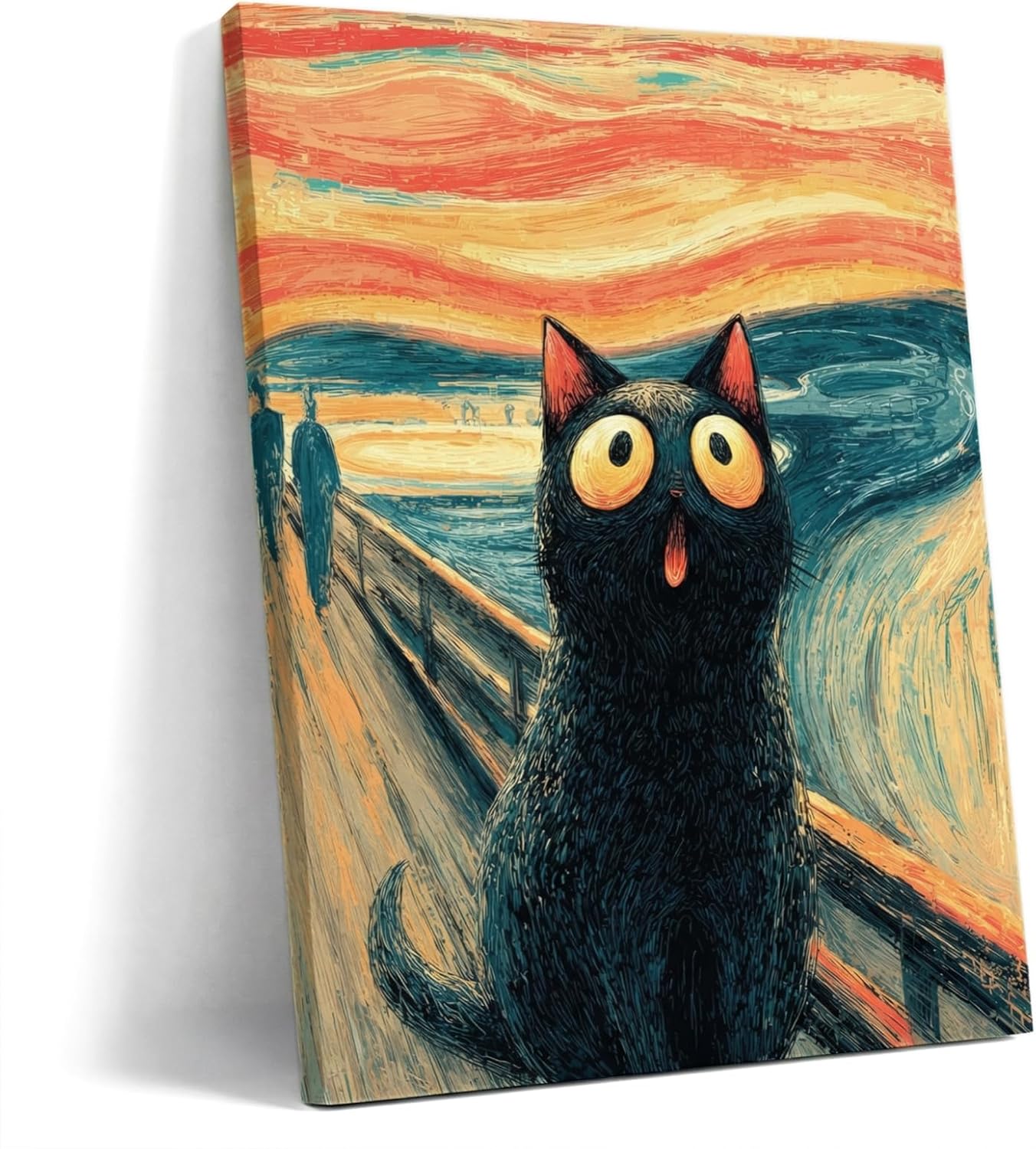 Solanica Humorous Cat Decor - The Scream Edvard Munch Parody Art, High Definition Black Cat Canvas Picture, Premium Matte Finish for Bathroom Toilet Wall, 12x16 Inch