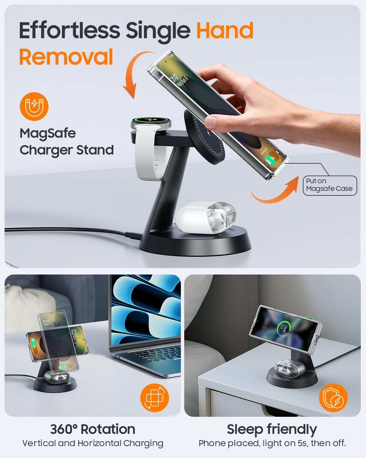Magnetic Wireless Charger for Samsung, 3 in 1 Charging Station Compatible with MagSafe Samsung Charger for Galaxy S26 Ultra S25 Z Fold7/Flip7, Watch Charger Stand for Galaxy Watch Ultra 8 7, for Buds