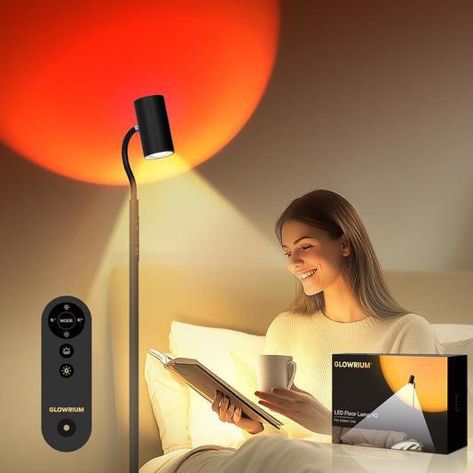 GLOWRIUM Reading Light Floor Lamp, 68 Inch Standing Lamp for Living Room with Reading & Mood Light, Dual-Head, 17W LED Stepless Dimming with Remote, Adjustable Height Gooseneck for Office Dining Room