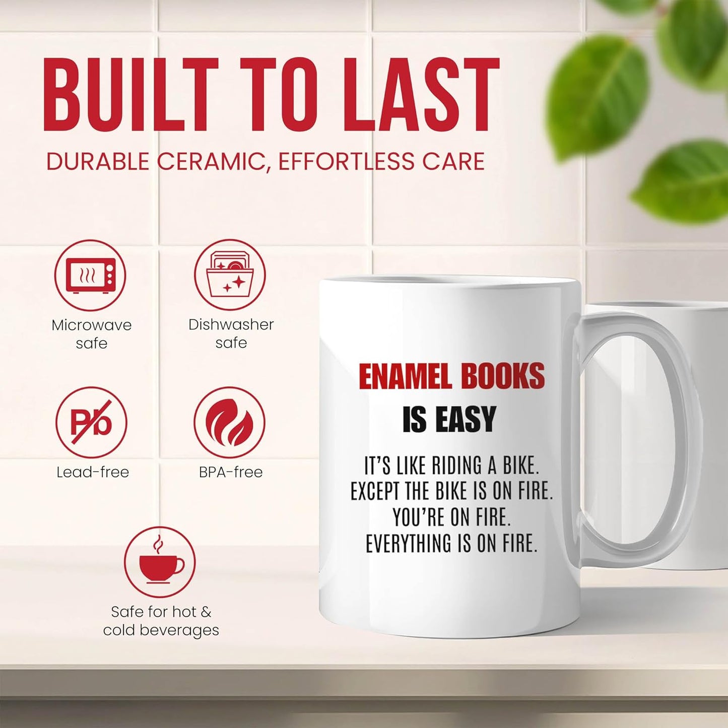 Enamel Books Is Easy Mug - Literary Collector Coffee Cup - Bookworm Funny Gift From Friends - Reading Tea Mugs - Literature Lover Cups - 11 Oz Ceramic Gifts For Book Enthusiasts, Birthday, Him, Her