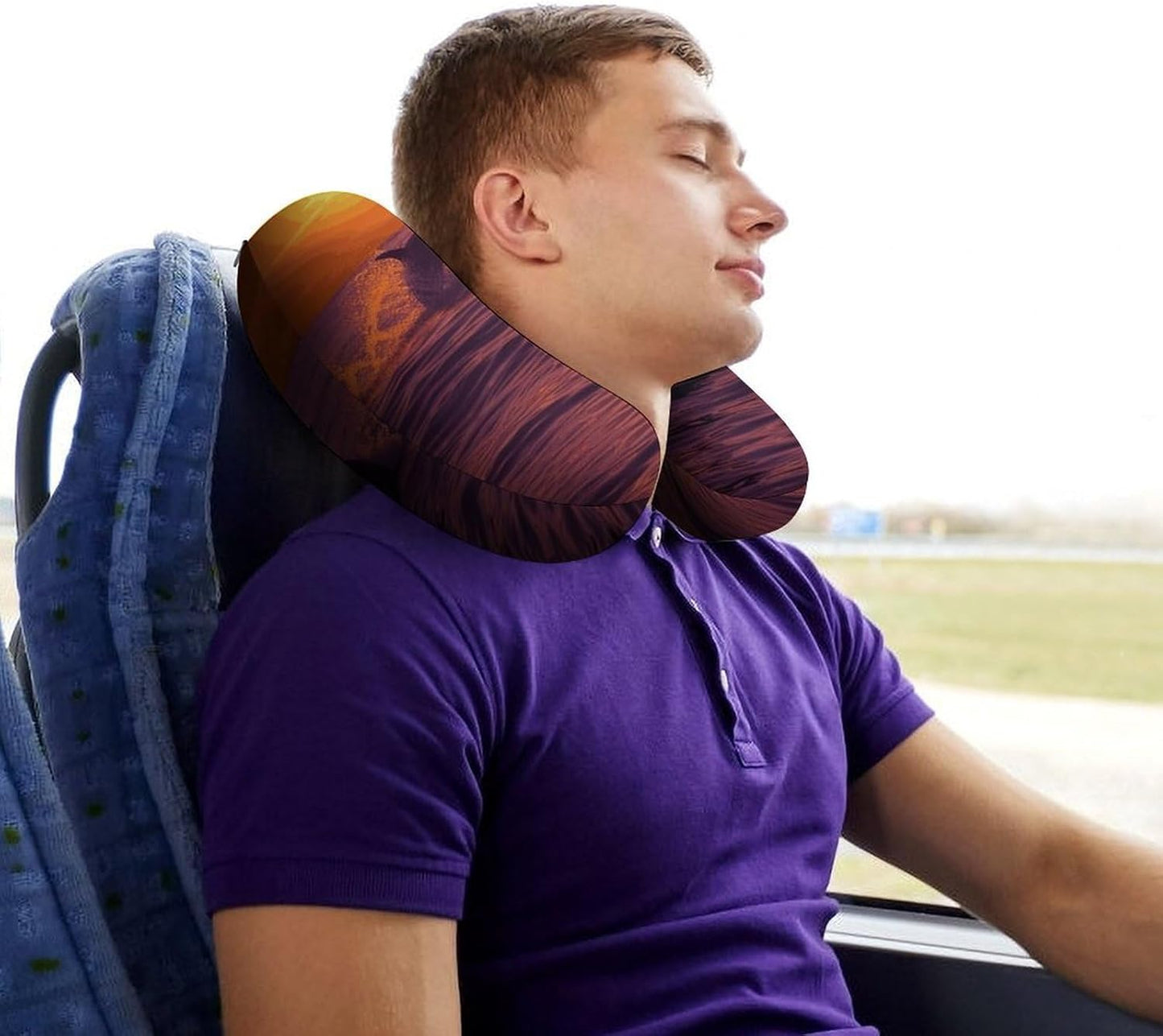 Sunset Dolphins Neck Pillow Memory Foam U Shaped Pillows Portable Pillows for Shoulder Travel Head Support Pillow with Concealed Zipper for Airplane Car Home Office