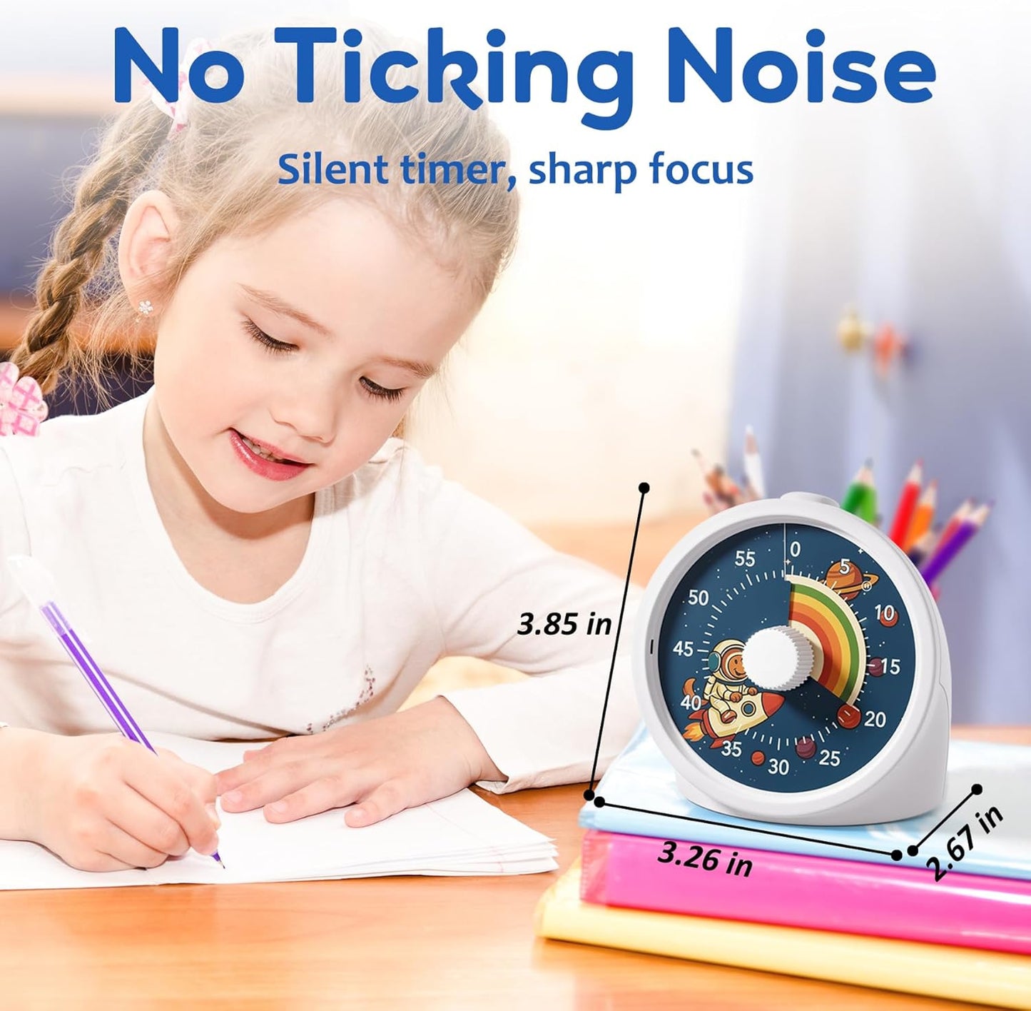 BellMan Visual Timer with Pause Button, 60 Minute Countdown Rainbow Timer for Kids and Adults with Silent Operation, Study and Meetings Time Management Tool, Design for Home, Office and Gift, Rocket