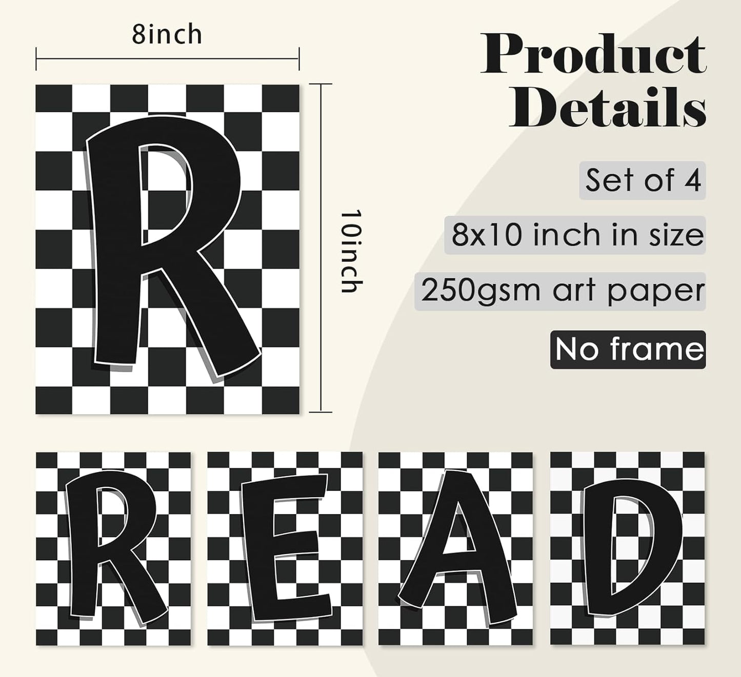 ULEGIE Checkered Reading Wall Art Decor Set of 4, Reading Posters for Classroom, Reading Corner Decor, Black and White Read Signs Prints for Kids Room Classroom Playroom Nursery, 12x16 Inch Unframed