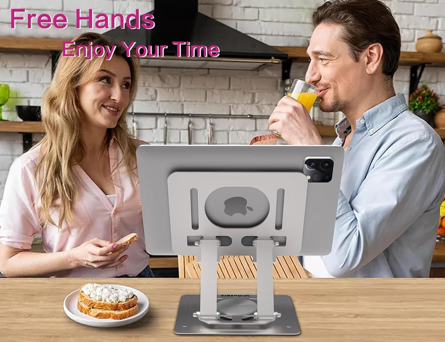 Tablet Stand for Desk, Adjustable Desktop Tablet Holder, Foldable Tablet with 360 Rotating Base for iPad pro 12.9, iPad Air Mini, Samsung Galaxy Tabs Z Fold Kindle Fire4-14.6 inch, Silver