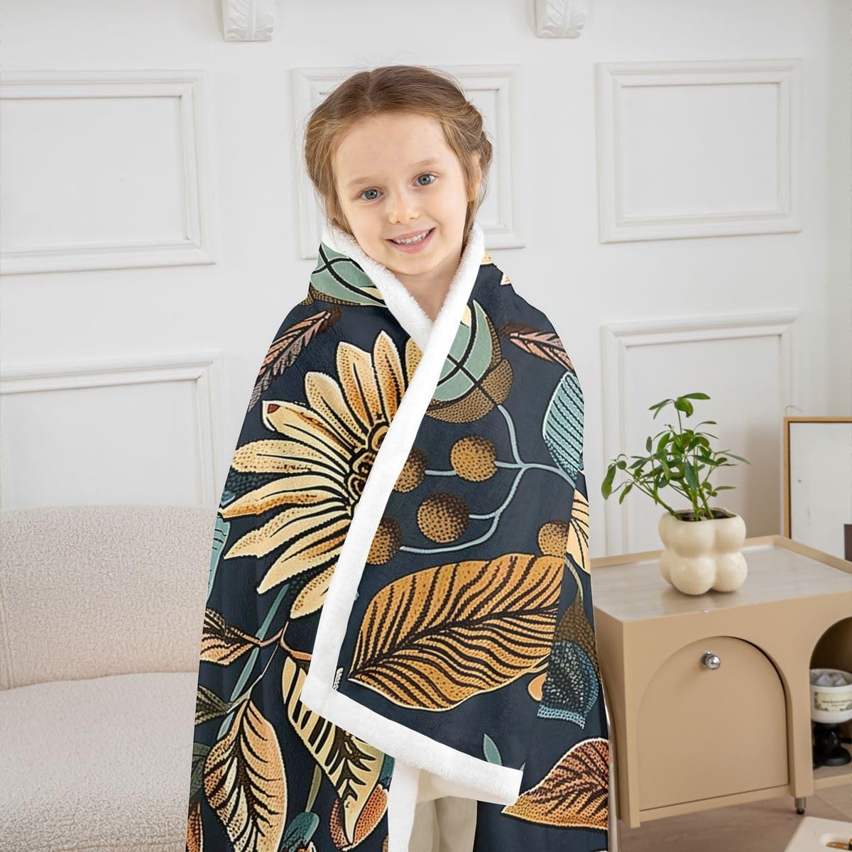 Feelyou Blue Boho Throw Blanket Vintage Floral Soft Fleece Sherpa Cozy Fuzzy Plush Warm Retro Flower Paisley Botanical Fuzzy Plush Throw Twin 60"x80" for Bed Couch Living Room