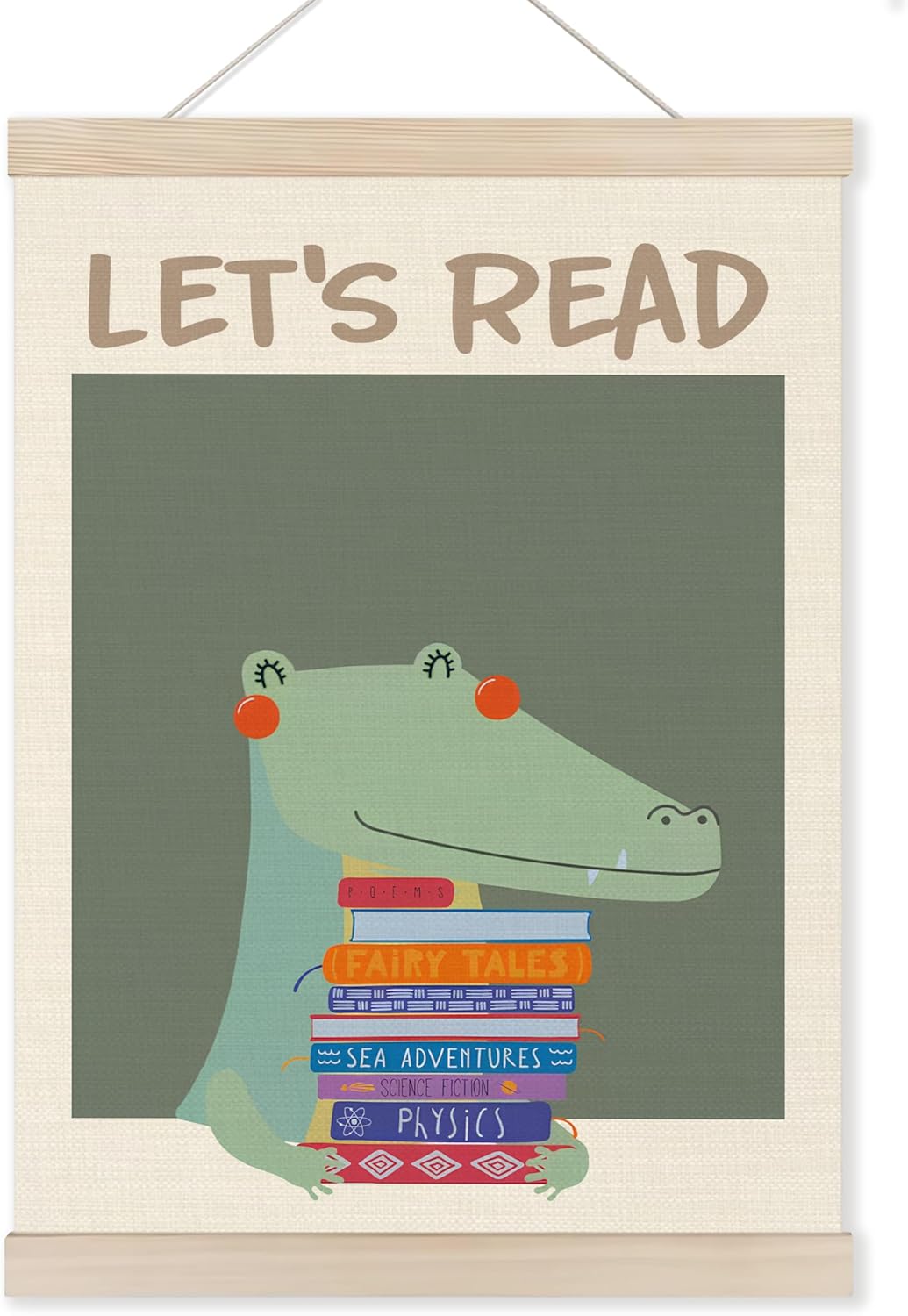 HUGANE Dinosaur Wall Decor, Let's Read Dinosaur Wall Art Poster, Posters for Boys Kids Room Playroom Nursery Classroom, Reading Nook Decor,2x16 Inches(Color-2)