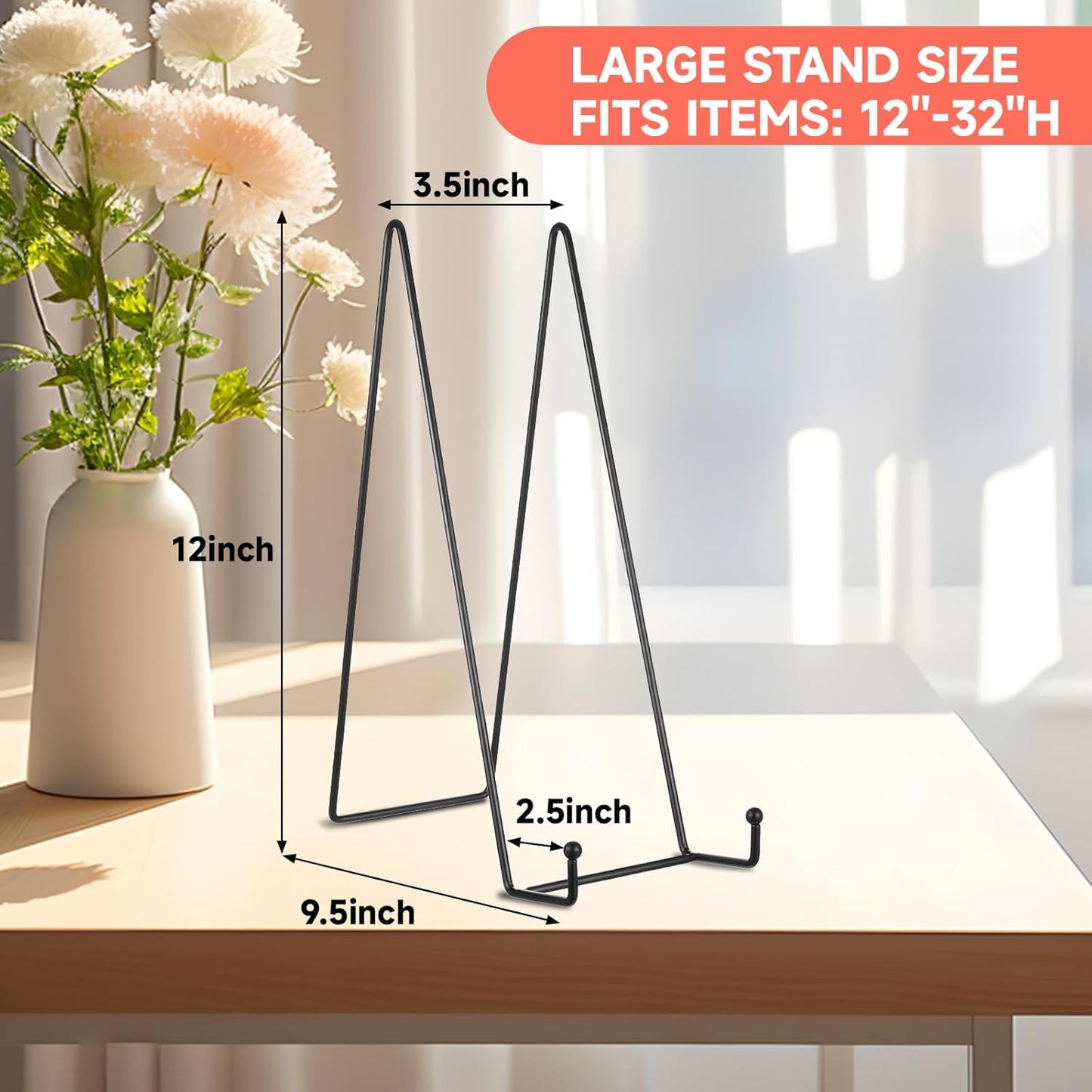 5 Pack 12 Inch Black Picture Stands Plate Stands for Display Large Book Stands for Picture, Decorative Plate, Book, Frame, Tabletop Poster