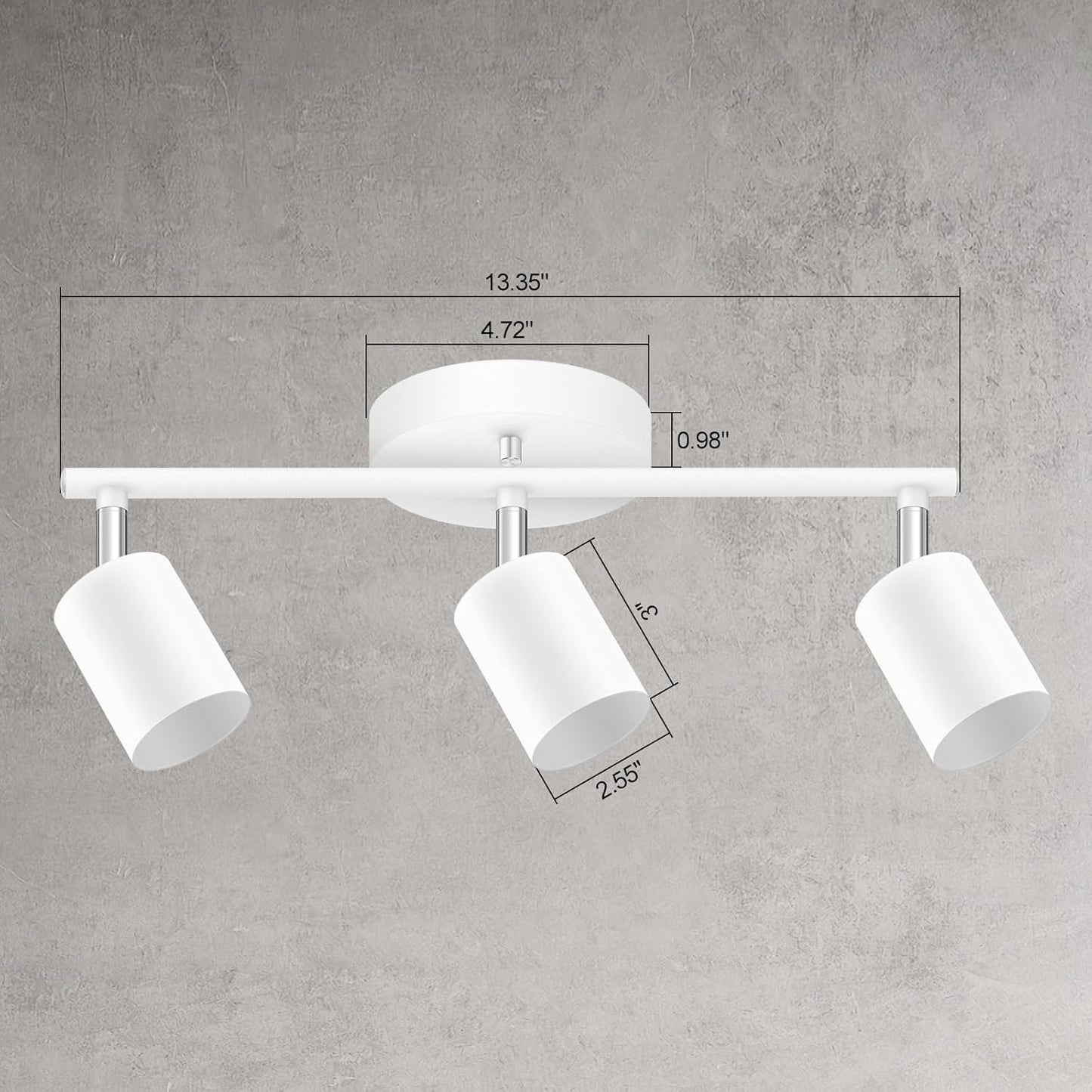 White Track Lighting, 3 Light Track Lighting Kit, White 3 Way Modern Ceiling Spotlight, Flexibly Rotatable Light Head, Industrial LED Track Light Kit for Kitchen Cabinet Gallery Bar Living Room