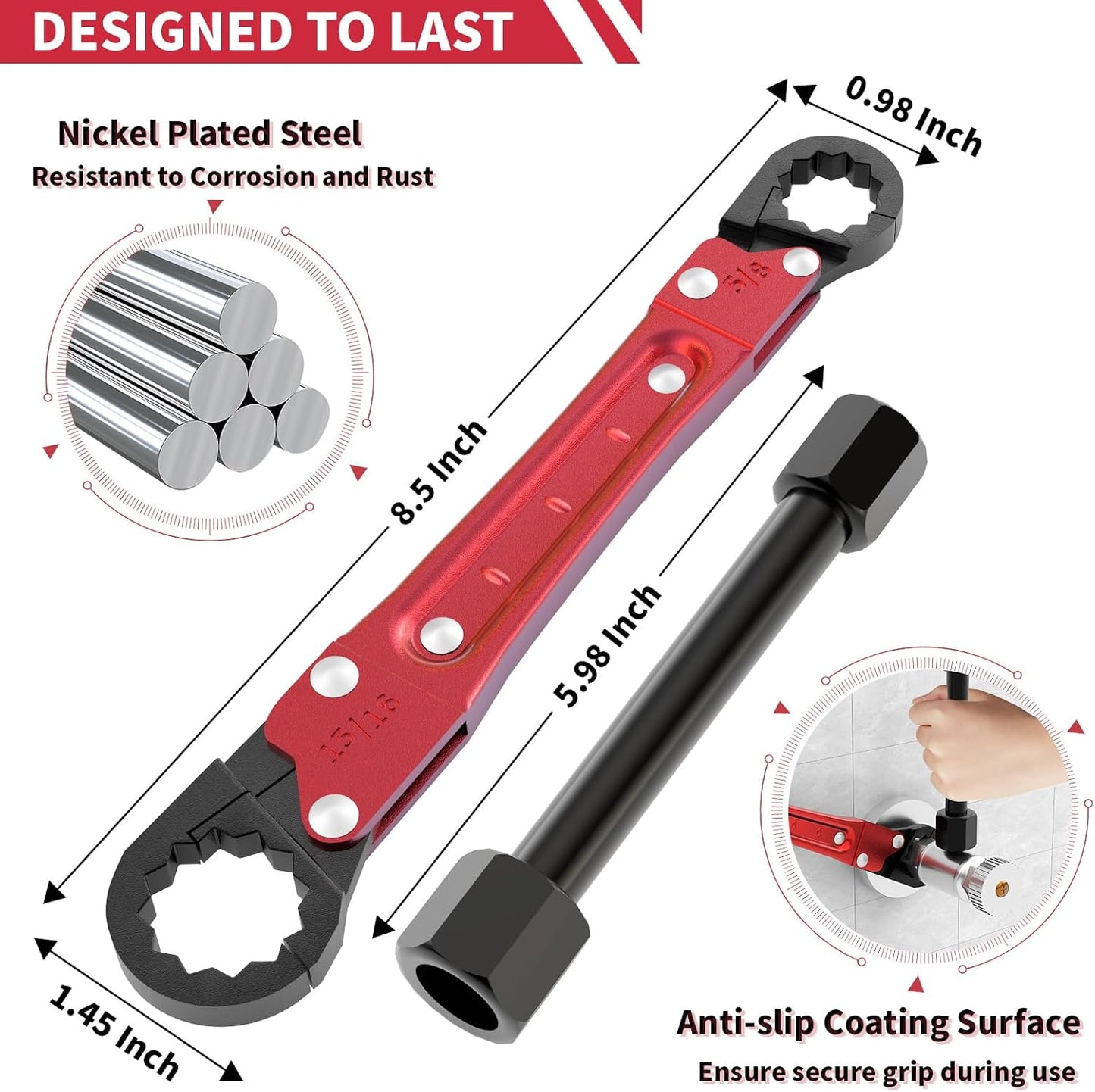 Plumbing Tools - Angle Stop Wrench & Angle-On Kit - Professional Plumbers Wrench for Installing New Compression Angle Stop & Removing Compression Ring - 4-Way Utility Key Included