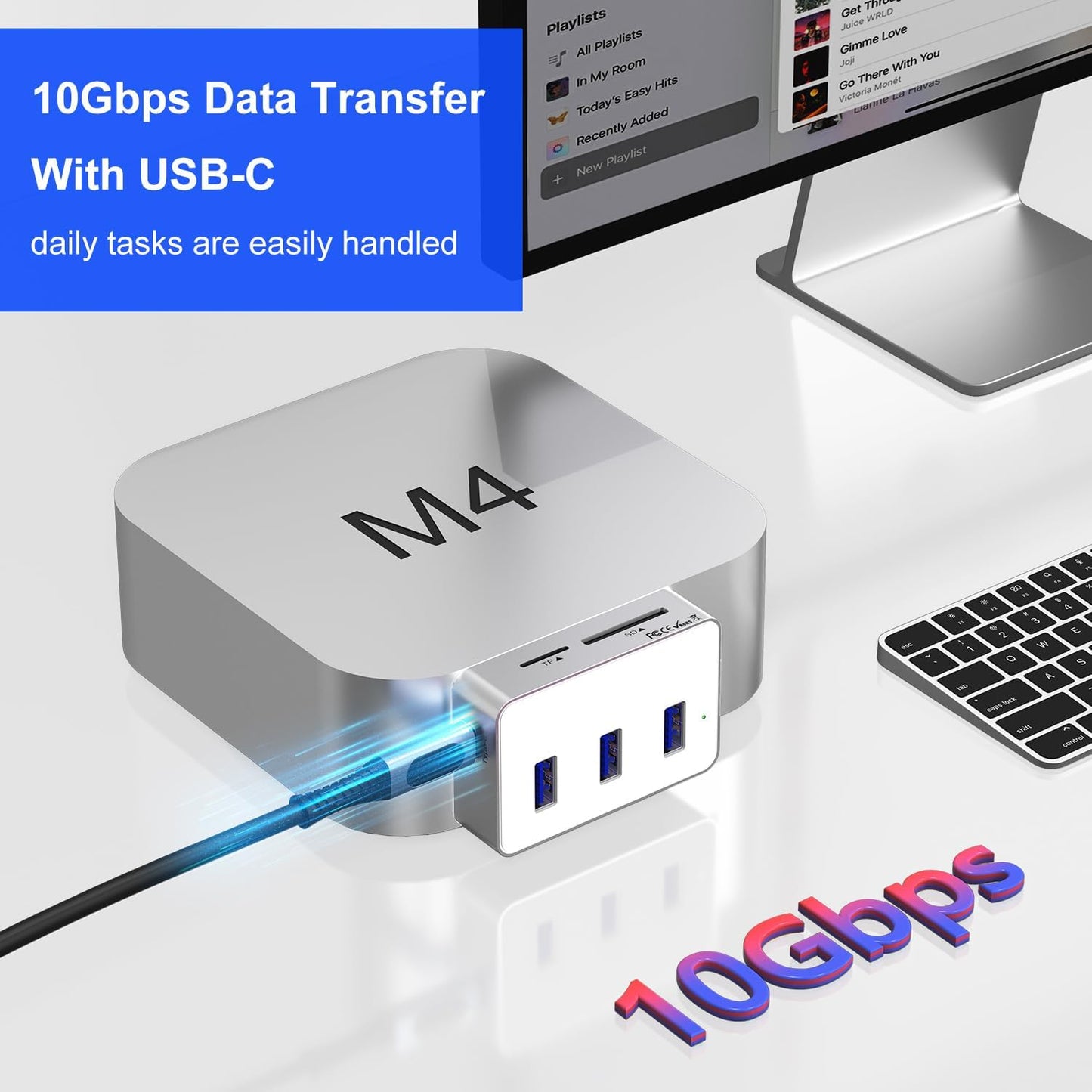 Mac mini M4 Dock - 6 in 1 USB-C Hub with 10Gbps USB-C, 3x5Gbps USB-A, SD/TF 3.0 Card Reader, Compact Aluminum Design | Perfect Mac mini M4/M4 Pro Accessories