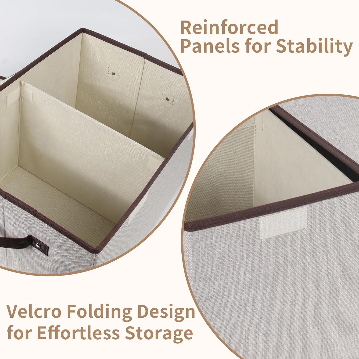 Foldable Fabric Storage Box with Double-Lid & Dividers, Large Organizer for Home, Closet, Office (Grey, 2 Packs)