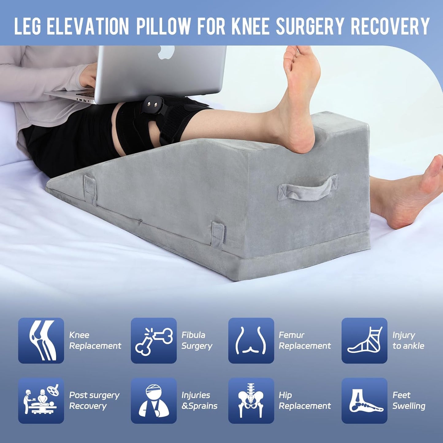 Leg Elevation Pillow for After Surgery, Adjustable Wedge Pillow for Legs Knee Swelling & Blood Circulation Relief, Memory Foam Knee Replacement Surgery Recovery Pillow (Gray, 27.5inx13inx10in)