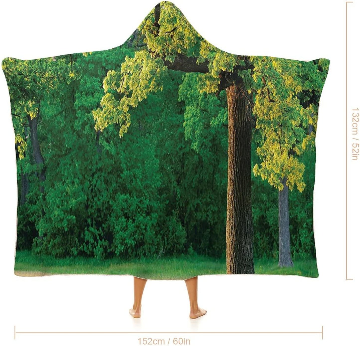 Throw Blankets, Tree of Life Women Men Hooded Blanket, Fresh Oak Leaves Park, Soft Warm Cozy, 50 x 60inches, Studying Reading Snuggling Napping Office, Multicolor