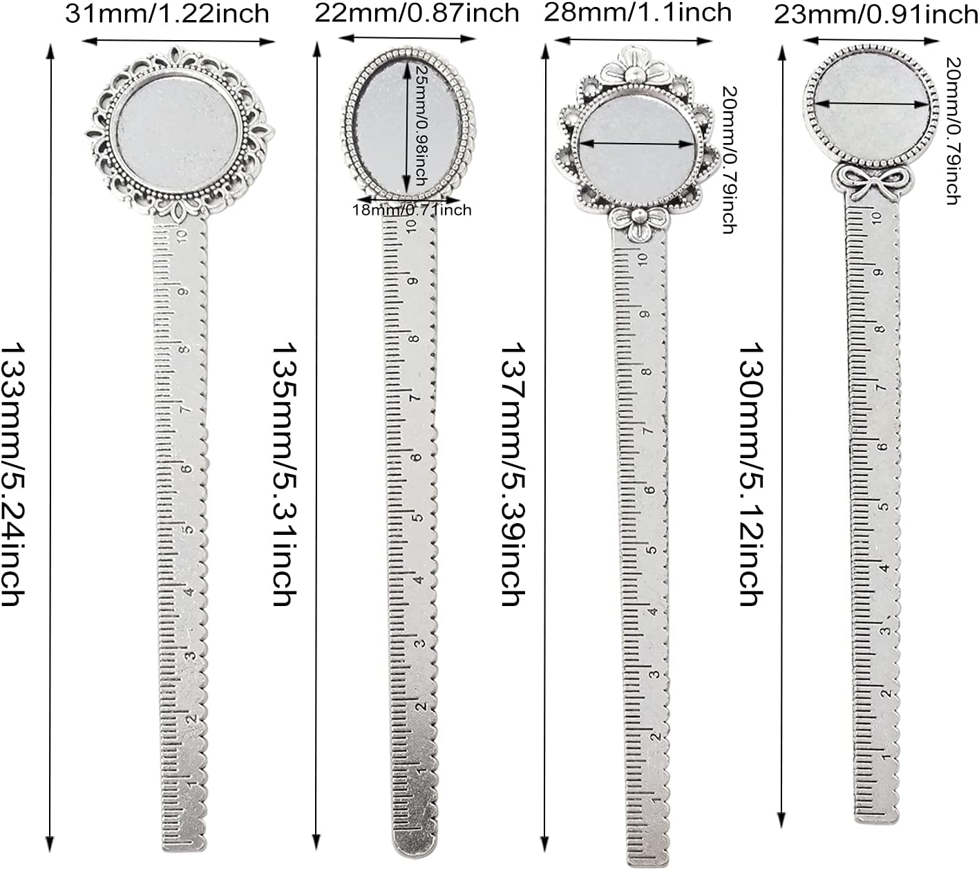 Honbay 8PCS Metal Bookmark Ruler Book Page Marker Retro Ruler Bookmark Pendant Tray Kit for School Office Supplies and Book Gifts Making (4 Styles, 2 Color)
