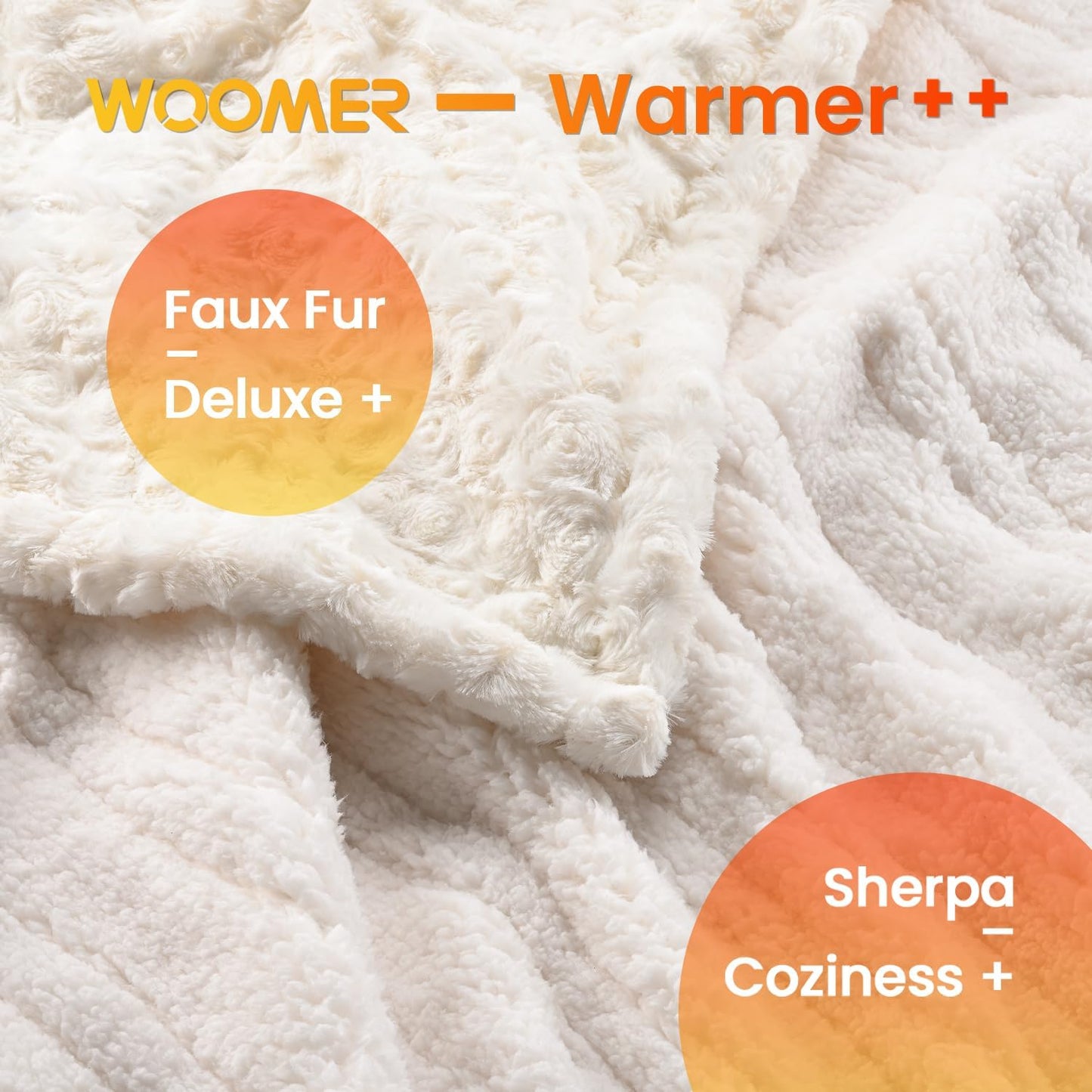 WOOMER Heated Blanket Throw 50" x 60", Electric Blanket Throw with 4 Heating Levels & 4H Auto Off, ETL Certified, White Roses Patterns Faux Fur & Sherpa, Machine Washable