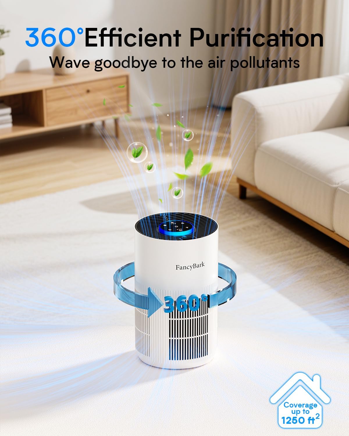 Air Purifiers for Home Bedroom Up to 1250 Ft², H14 True HEPA Room Air Purifiers for Bedroom With Sleep Mode Light Mode & Aroma Function Air Cleaner Smoke Odor Dust Pollen Pet Dander (White)