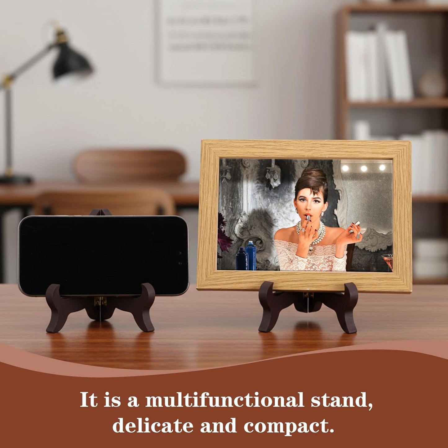 2 PCS Plate Stands for Display, 4" Wooden Plate Holder Foldable Picture Frame Stand Decorative Small Plate Stand for Display Picture Frame Book Dish Artwork Easels