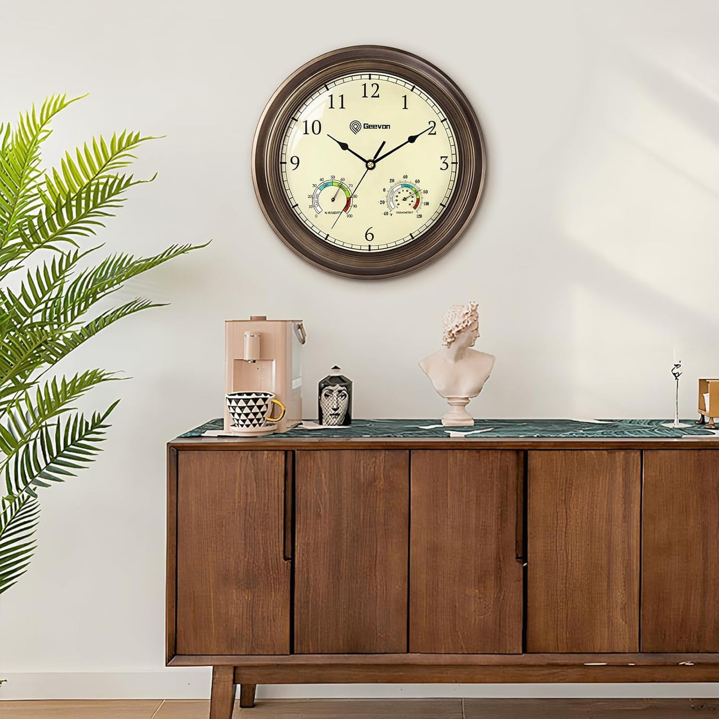 Geevon 16" Vintage Wall Clock Non Ticking with Hygrometer and Thermometer Combo,Battery Operated Quartz Decorative Wall Clocks for Home,Living Room,Office,Classroom,Kitchen,Bedroom Decor