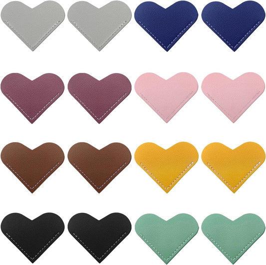 16Pcs Leather Heart Bookmarks,Cute Corner Page Book Marks,Book Accessories for Kids Women Book Lovers Teachers,Handmade Reading Gifts (16 PCS)
