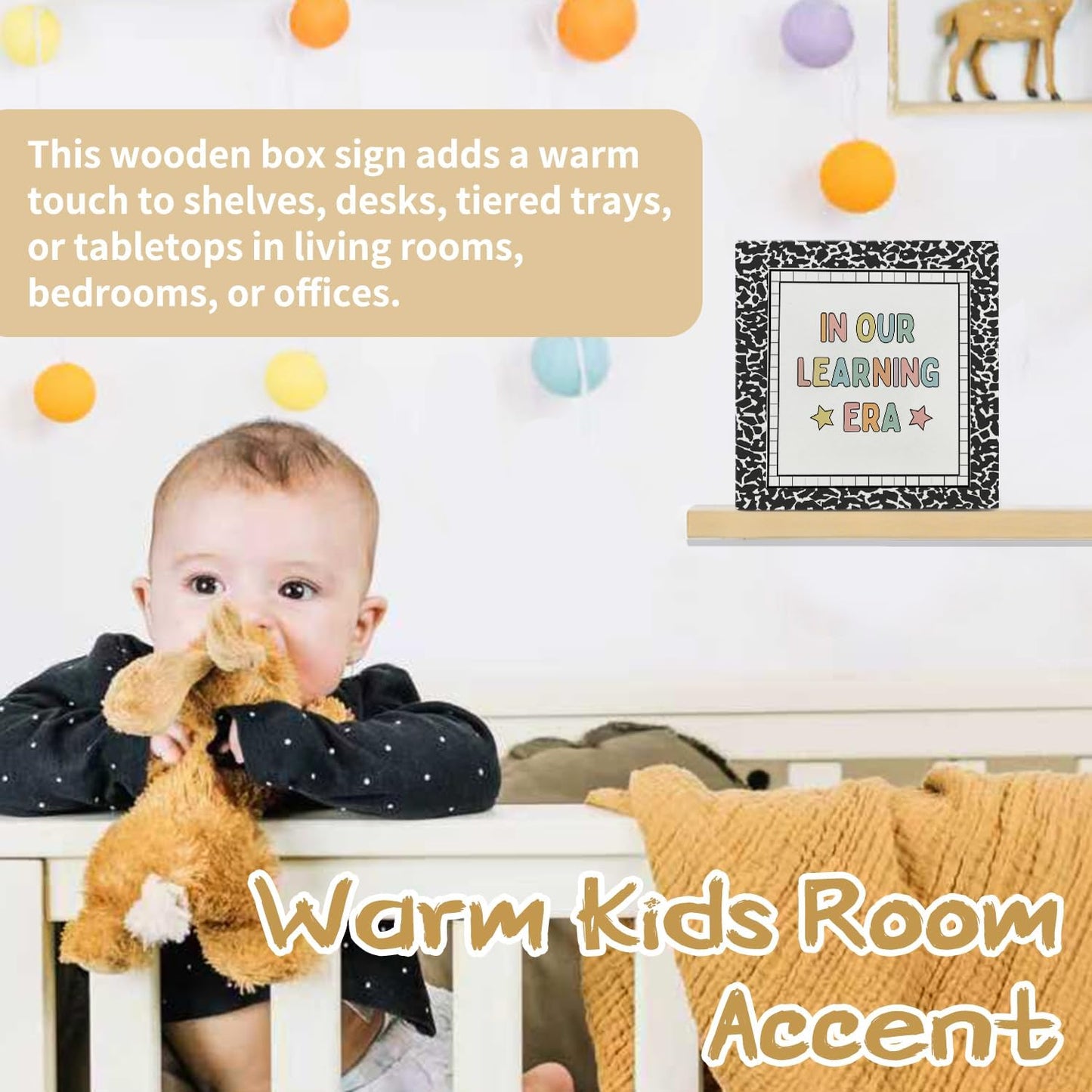 Classroom Wall Decor,Back to School Reading Woodne Box Sign In Our Learning Era Classroom Wood Sign Decor, Classroom Decorations，5x5 Inch