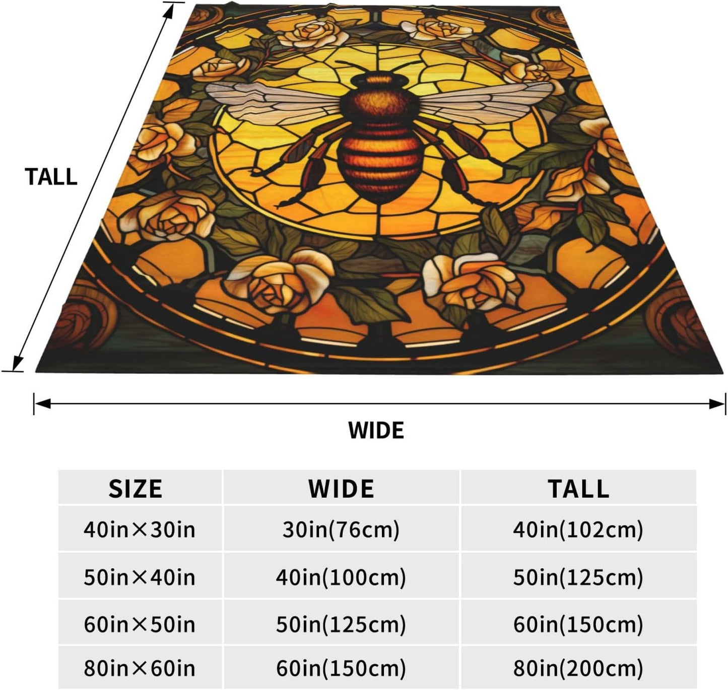 Bee Blanket for Adults Kids Bee Blanket Gifts 60" x 50" Flannel Stained-Glass Bee Yellow Rose Throw Blanket for Bed Living Room Sofa Couch Soft Warm Lightweight Cozy Bee Decor