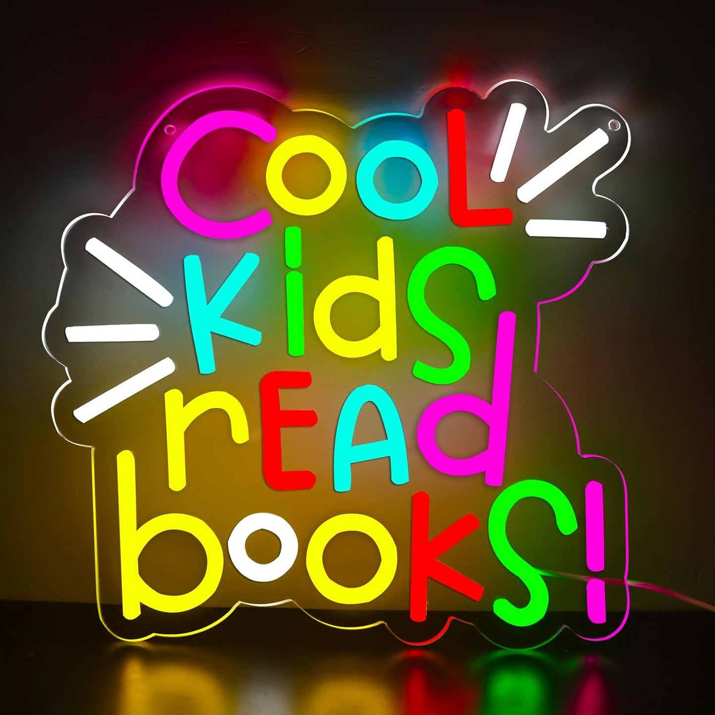 Cool Kids Read Books Neon Signs Classroom Encourage Neon Lights Wall Decor,Positive Affirmation Motivational Quote,GIft Art for Boys Girls Kids,Friends,Family-12.64 x 12.2 IN-USB Powered-Acrylic