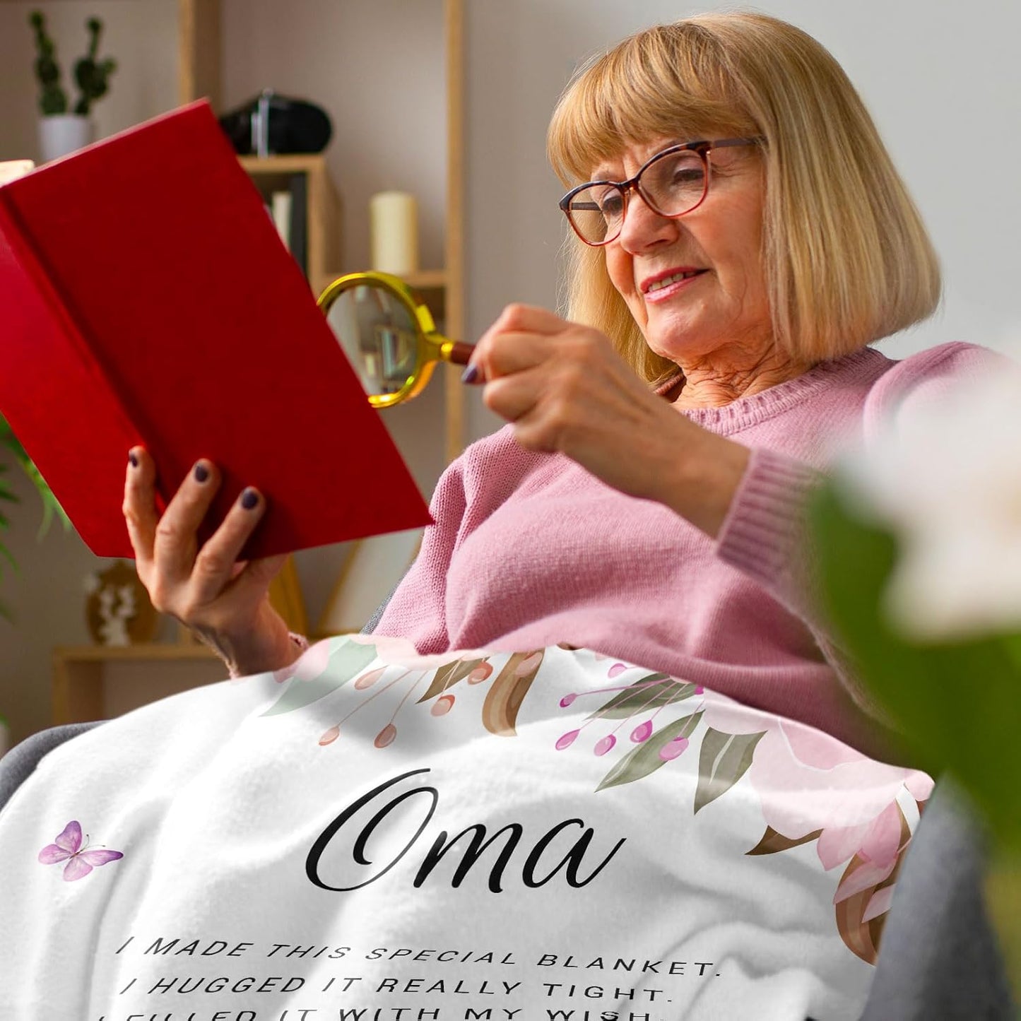 Oma Gifts for Grandma, Oma Gifts from Granddaughter Grandson, Birthday Gift for Oma from Grandchildren, Present for Oma from Grandkids Throw Blanket 60 x 50 Inch
