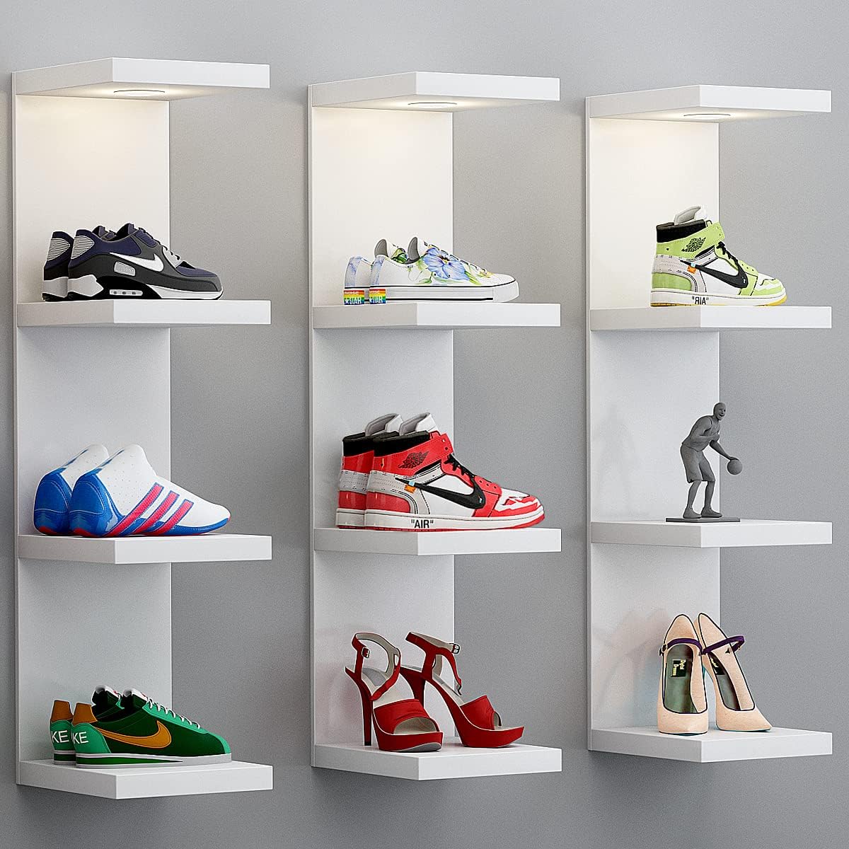 Versatile 4 Tier Wall Shelf Unit,White Lack Wall Shelf,Display Floating Shelf with LED Remote Control Light
