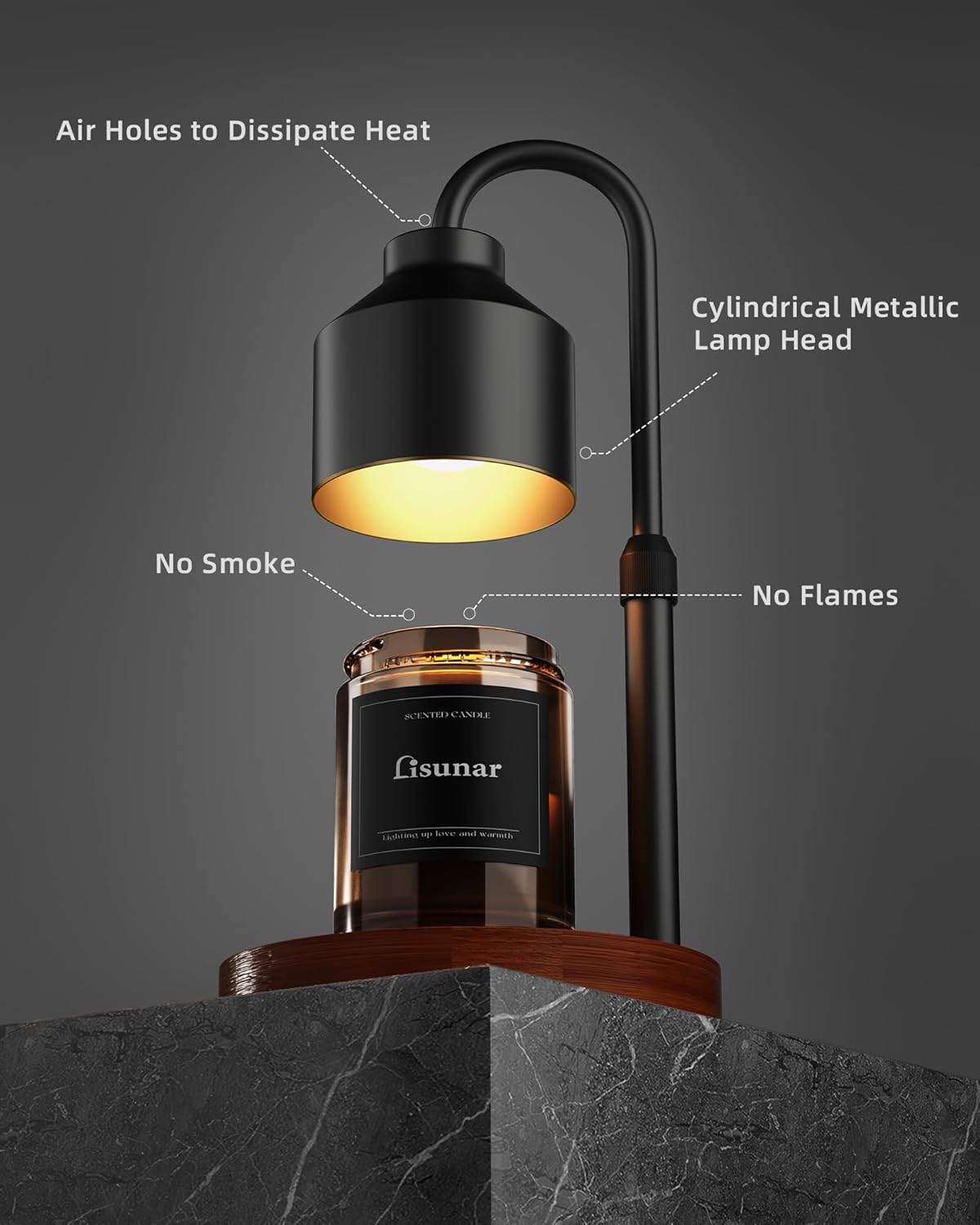 Electric Candle Warmer Lamp Black, Candle Lamp Warmer with Timer, Wax Warmer Lamp for Jar Candles, Adjustable Height Candle Light Warmer with 2 Bulbs