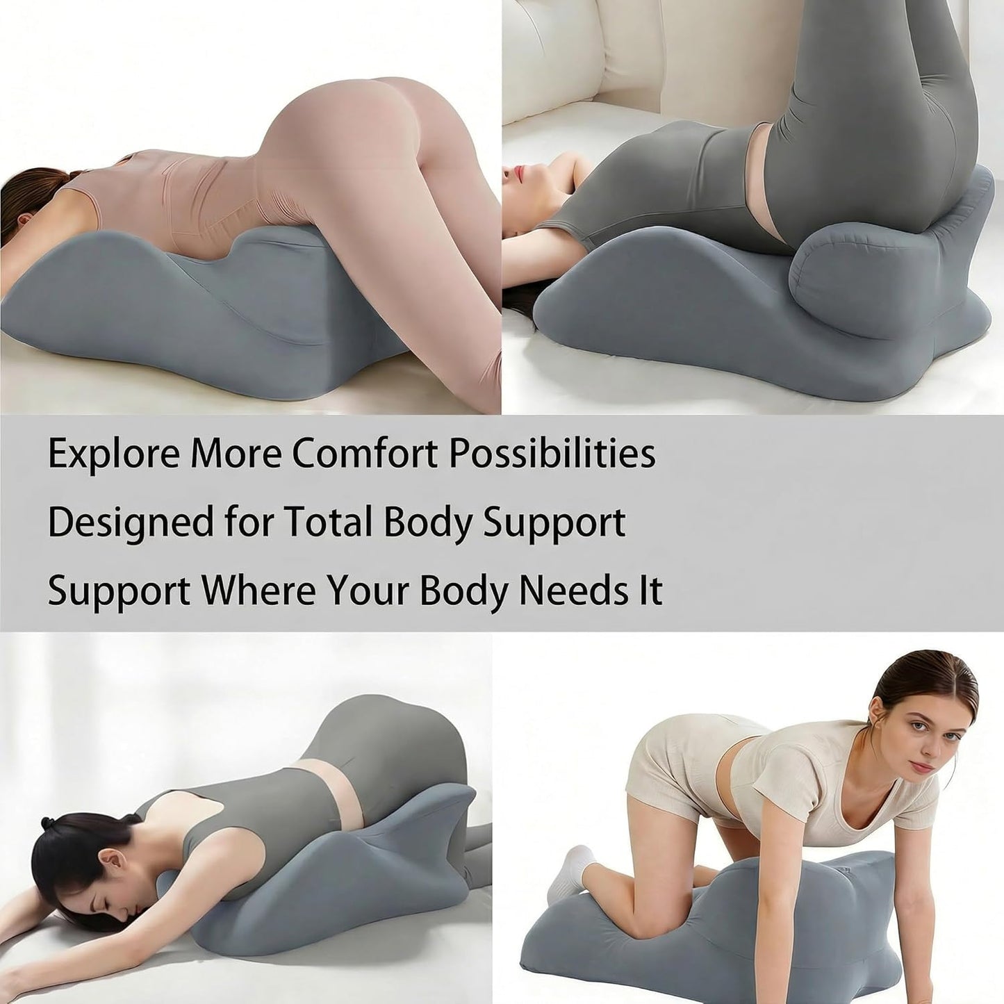 Multi-Position Body Support Pillow for Adults, Ergonomic Full Body Support Cushion for Home Relaxation, Back, Hip & Leg Support for Daily Rest and Stretching (Gray)