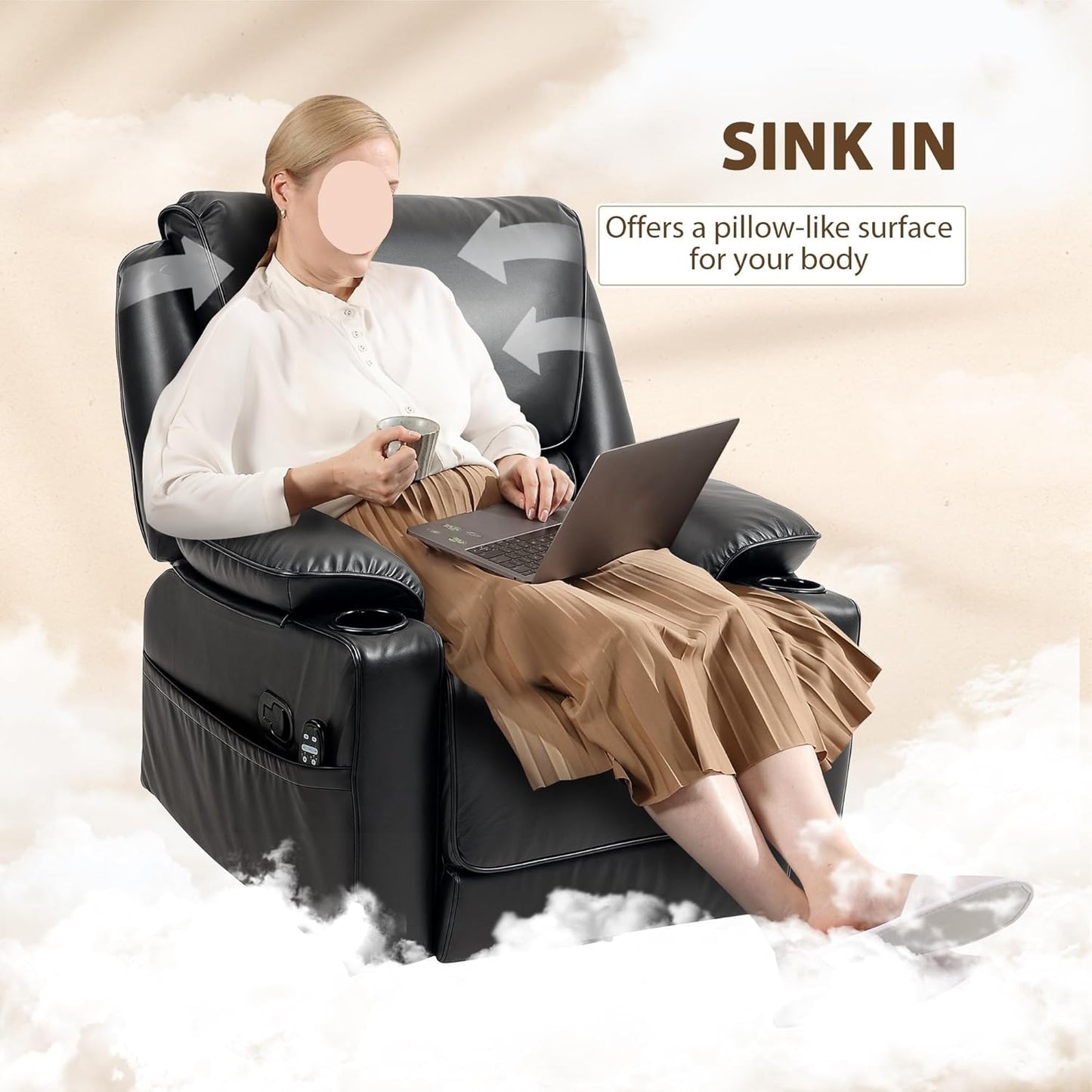 Swivel Rocker Recliner Chair with Vibration Massage and Heat Remote Footrest Cup Holders and Side Pockets Oversized Ergonomic Lounge Chairs for Living Room