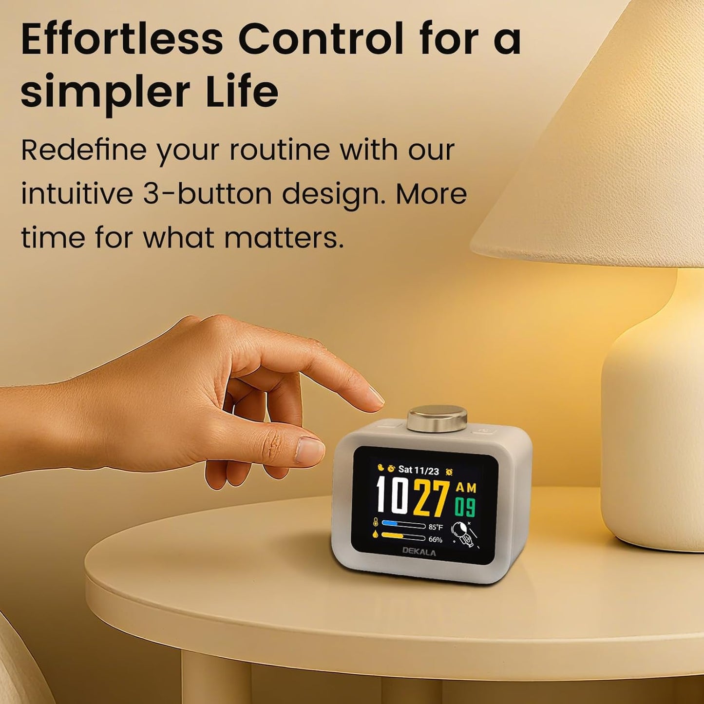 Dekala ChronoSense Alarm Clock for Bedroom Temperature Humidity, 7-Day Programmable 4 Alarms, 100dB Loud Gradual Alarm for Heavy Sleeper, Visual Timer Clock Radio，White Noise Sound Machine