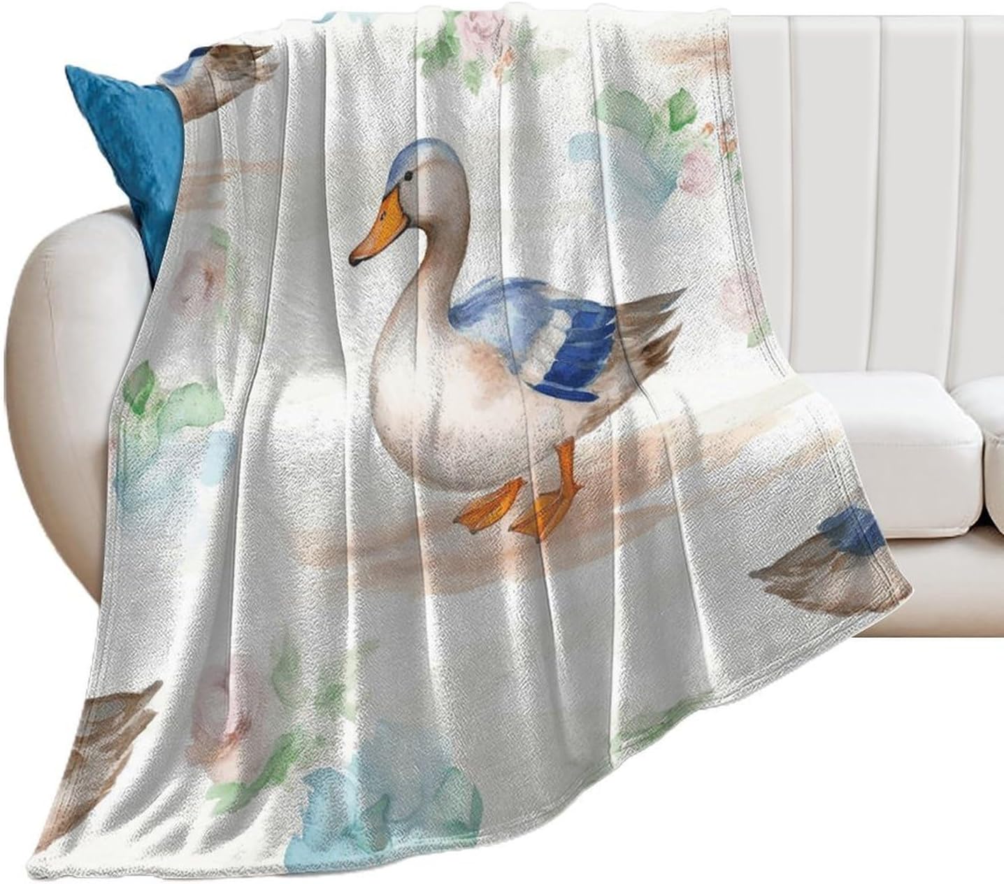 Watercolor Duck Throw Blanket for Couch Super Soft Warm Lightweight Throw Blankets Cozy Flannel Bed Blanket Cute Decorative Blankets for All Seasons Home Decor Gift 30"*40"（76 * 100cm）