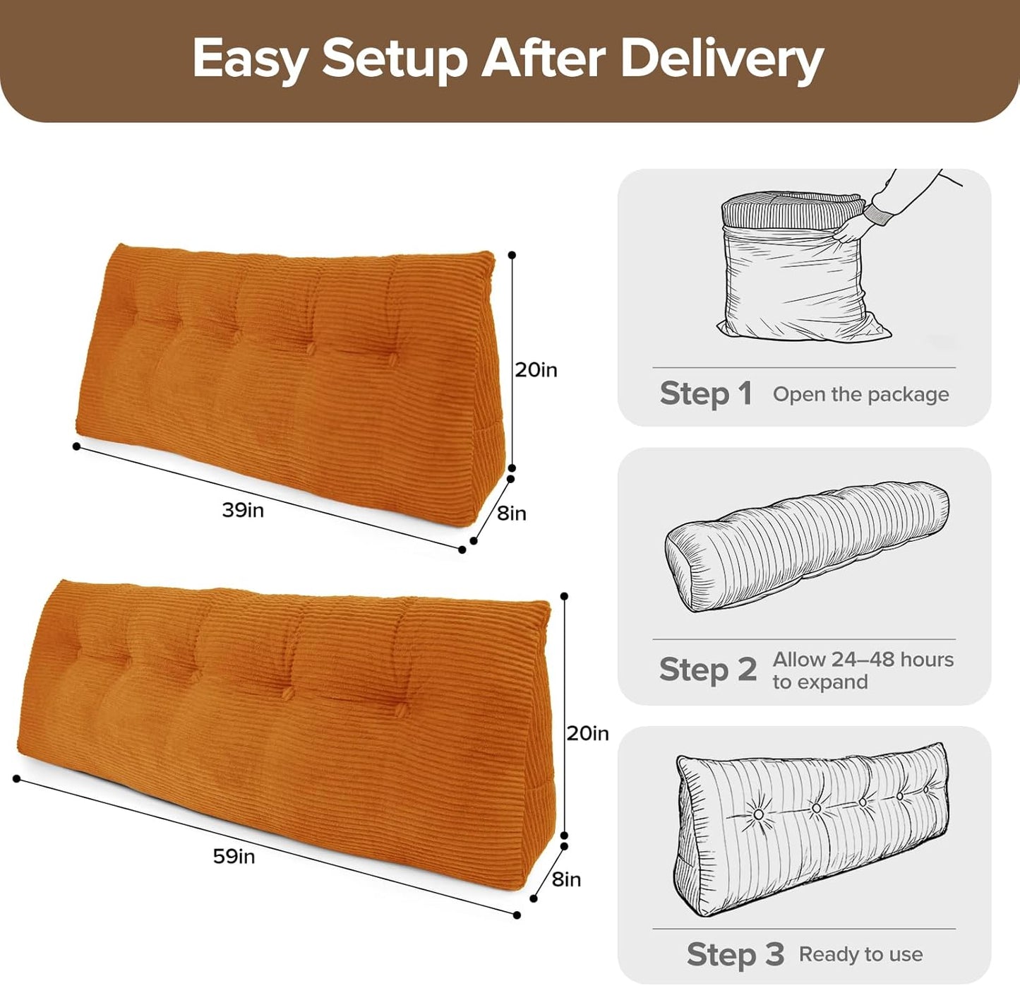 Headboard Pillow for Sitting Up in Bed, Twin Size Backrest Triangle Reading Pillow for Daybed, Supportive Bed Back Pillow for Reading, Watching TV & Relaxing, Soft Lean-Back Support, Orange