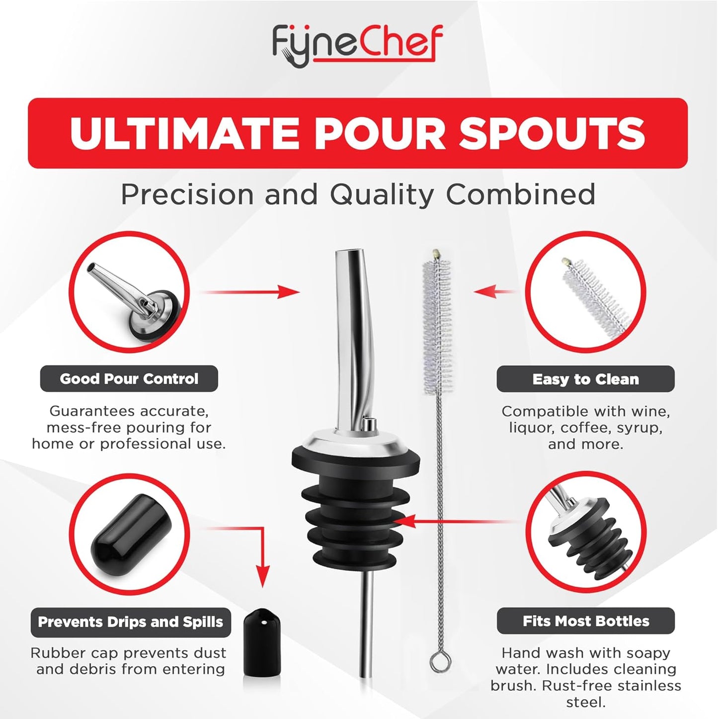 48 Pack Stainless Steel Bottle Pourers for Alcohol, Liquor, and Wine - Bar Accessories, Spouts for Bottles and Dispensers