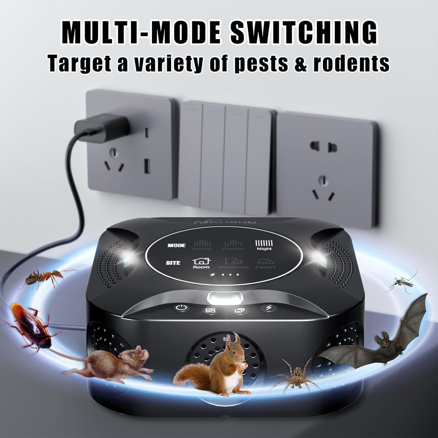 Indoor Ultrasonic Pest Repeller Plug-in,with a Display Screen & LED Strobe Light,Effectively Repels Mice,Squirrels,roaches & Other Rodents Up to 3900 Sq.Ft.Suitable for attics,garages,etc.