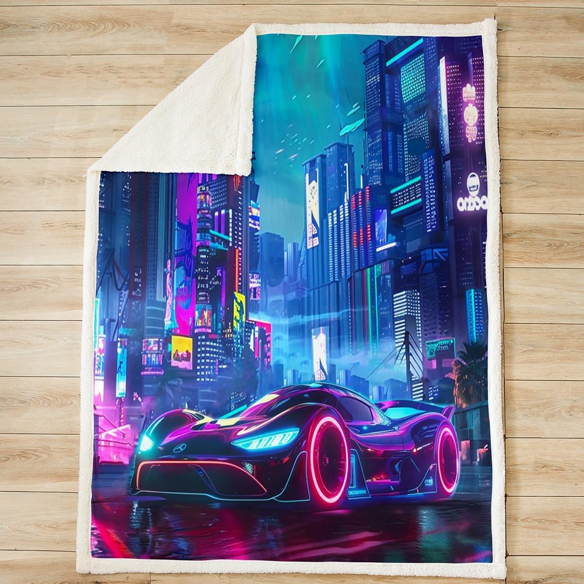 Feelyou Race Car Fleece Throw Blanket 40"x50" Kids Sports Car Plush Blanket for Bed Sofa Couch Boys Girls Teens Luxury Modern City Building Sherpa Blanket Cool Speed Fuzzy Blanket