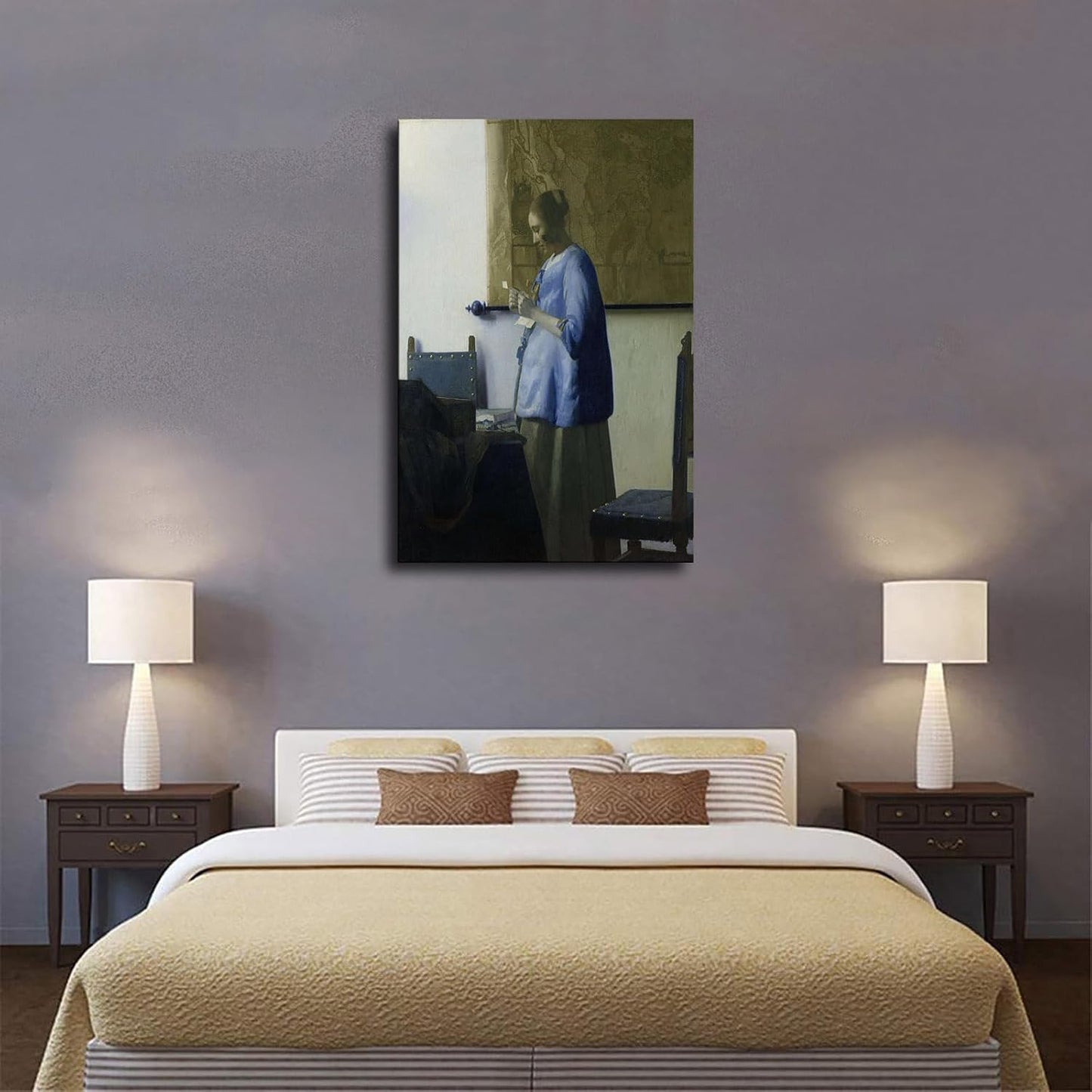 Woman Reading A Letter Poster Canvas Painting Wall Art Picture Gift Bedroom Home Aesthetic Decoration (Framed,16×24inch)