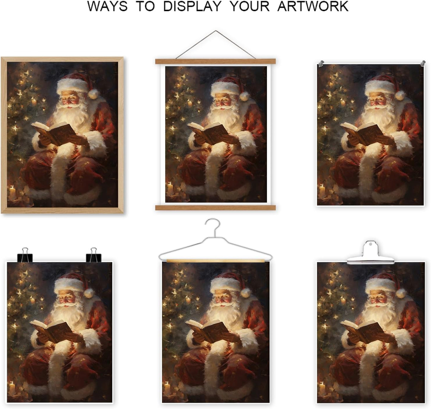 Wodkodnxy Vintage Christmas Canvas Wall Art, Santa Claus Reading Book Pictures for Wall Decor, Christmas Poster Santa Picture, Xmas Wall Decorations 16x24in Unframed