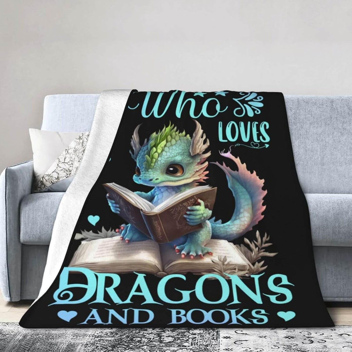 Dragon Blanket for Women Men, Cute Dragon Themed Design Printed Throw Blankets for Teens Adults Lap, Chair Sofa, Warm Soft Cozy Blanket, 50"x 60"