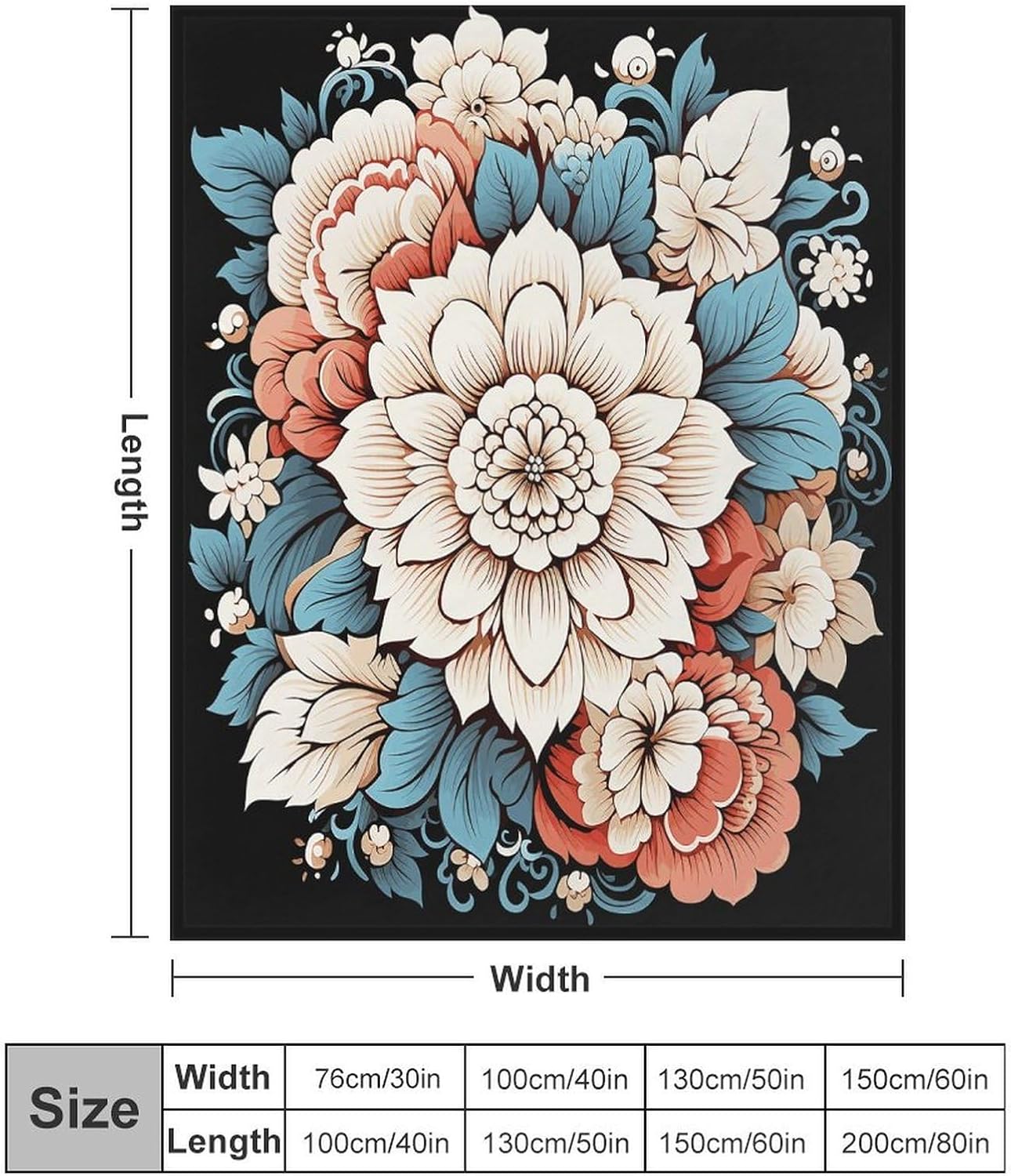 Floral Print Throw Blanket for Couch Super Soft Warm Lightweight Throw Blankets Cozy Flannel Bed Blanket Cute Decorative Blankets for All Seasons Home Decor Gift 60"*80"（150 * 200cm）